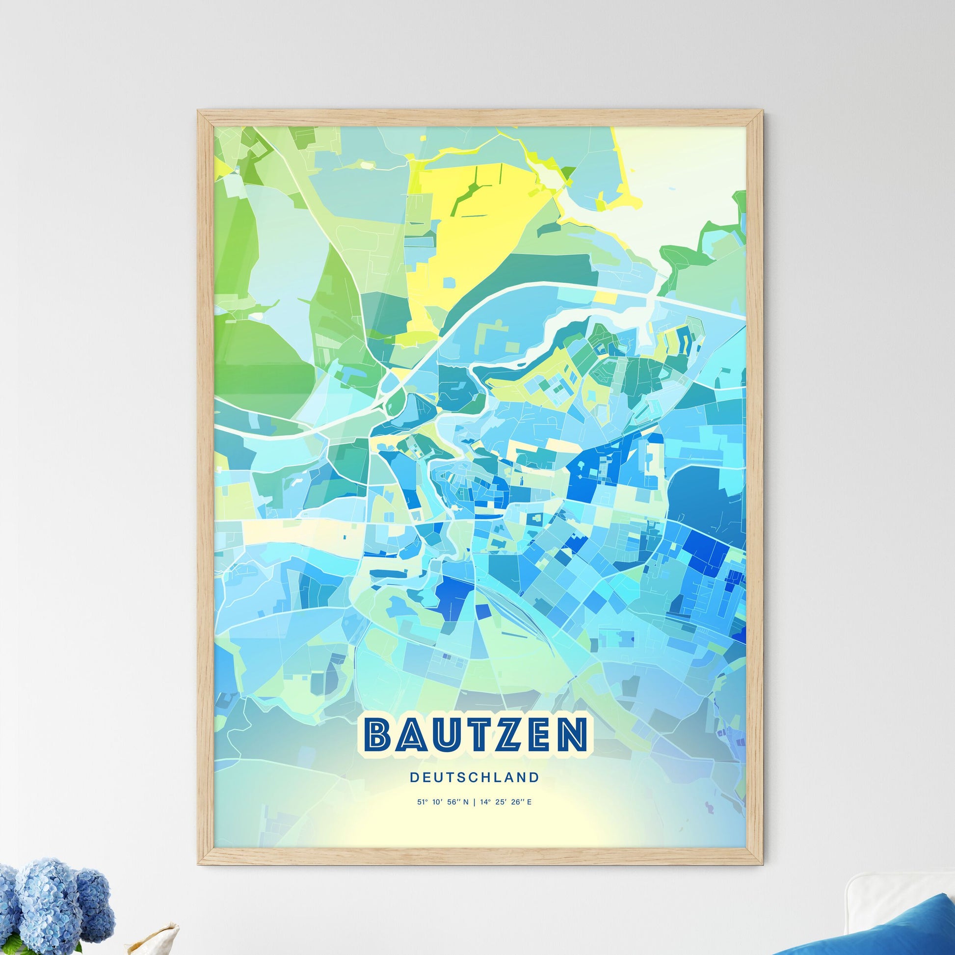 Colorful BAUTZEN GERMANY Fine Art Map Cool Blue