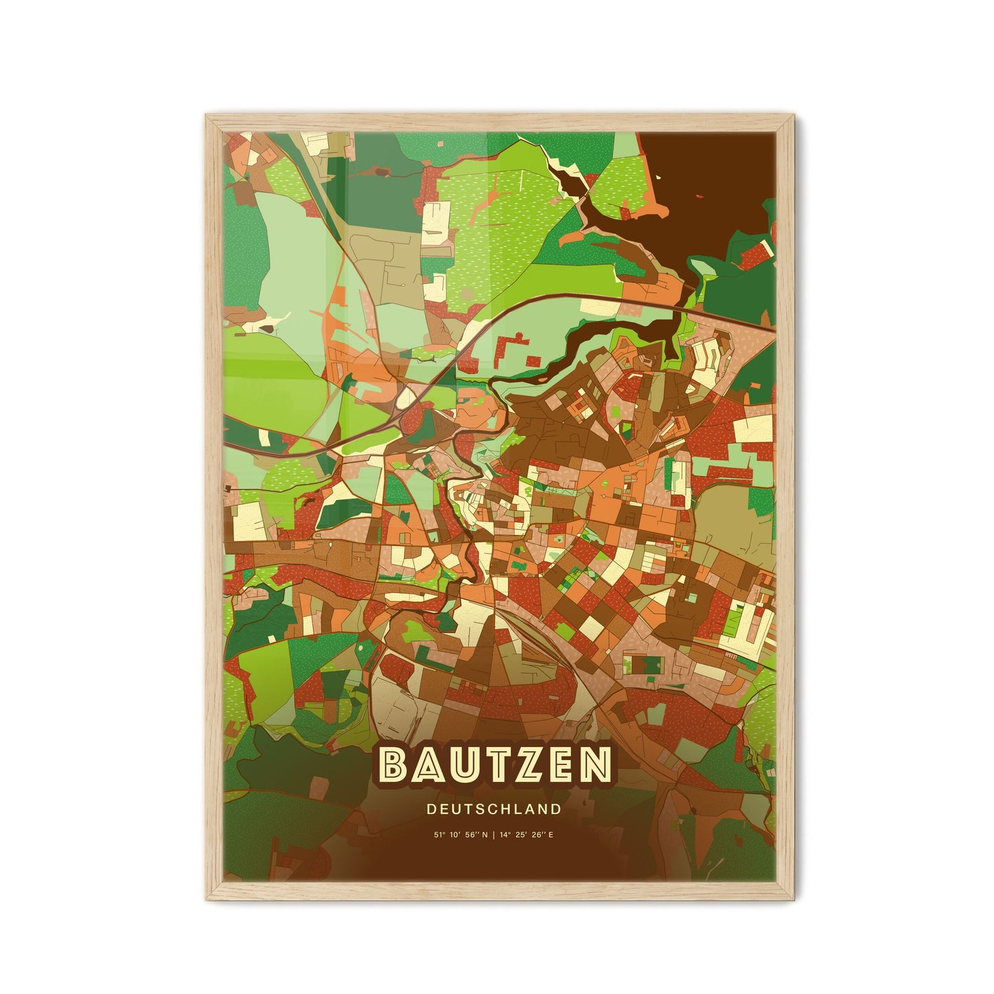 Colorful BAUTZEN GERMANY Fine Art Map Farmhouse