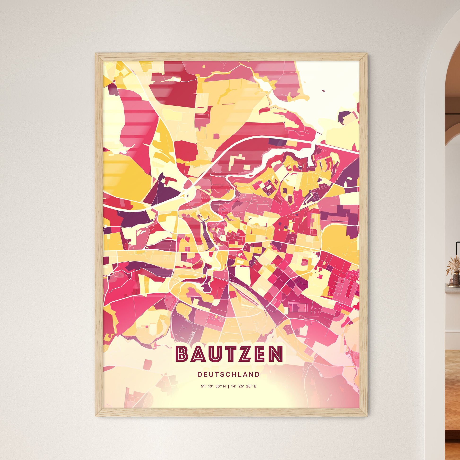 Colorful BAUTZEN GERMANY Fine Art Map Hot Red