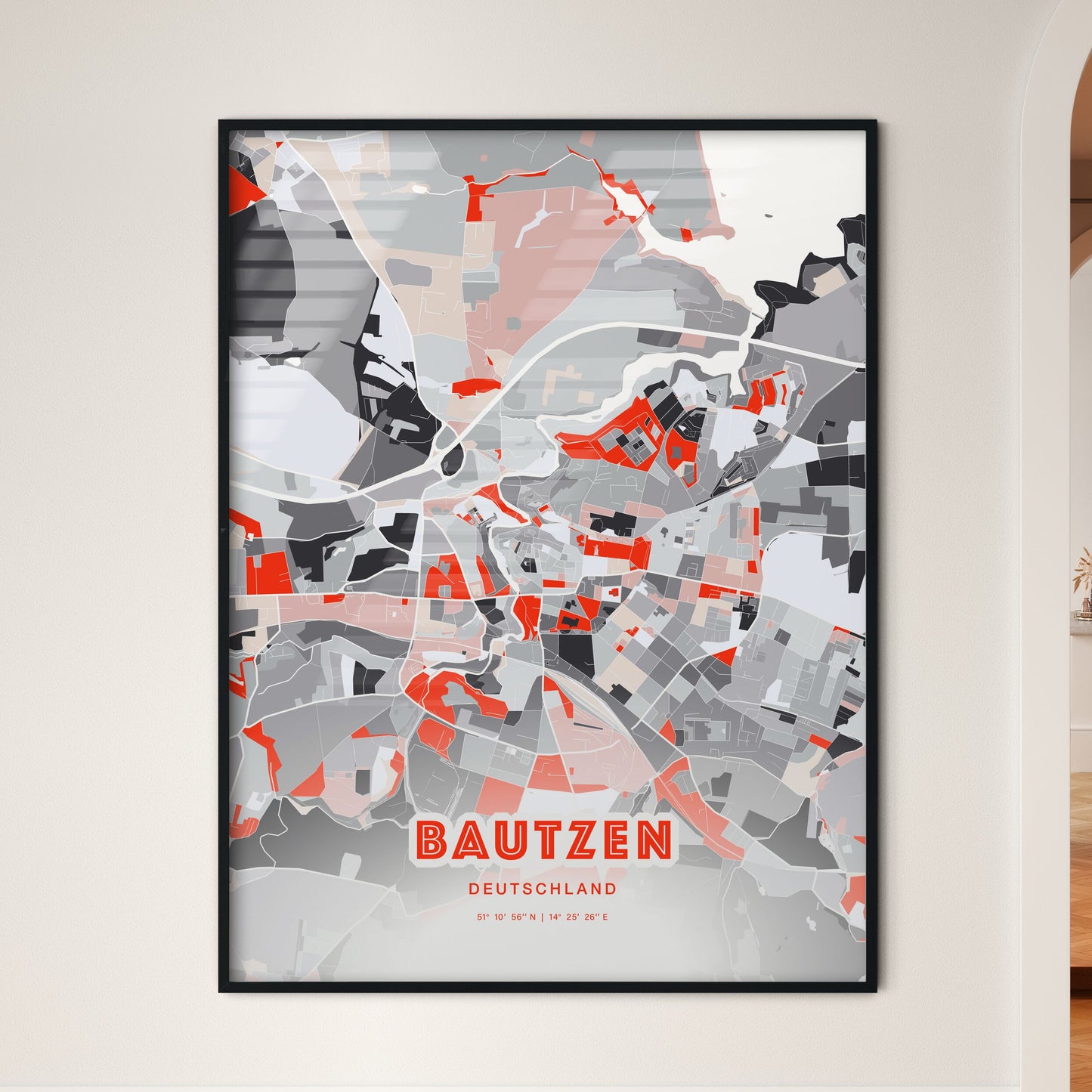 Colorful BAUTZEN GERMANY Fine Art Map Modern