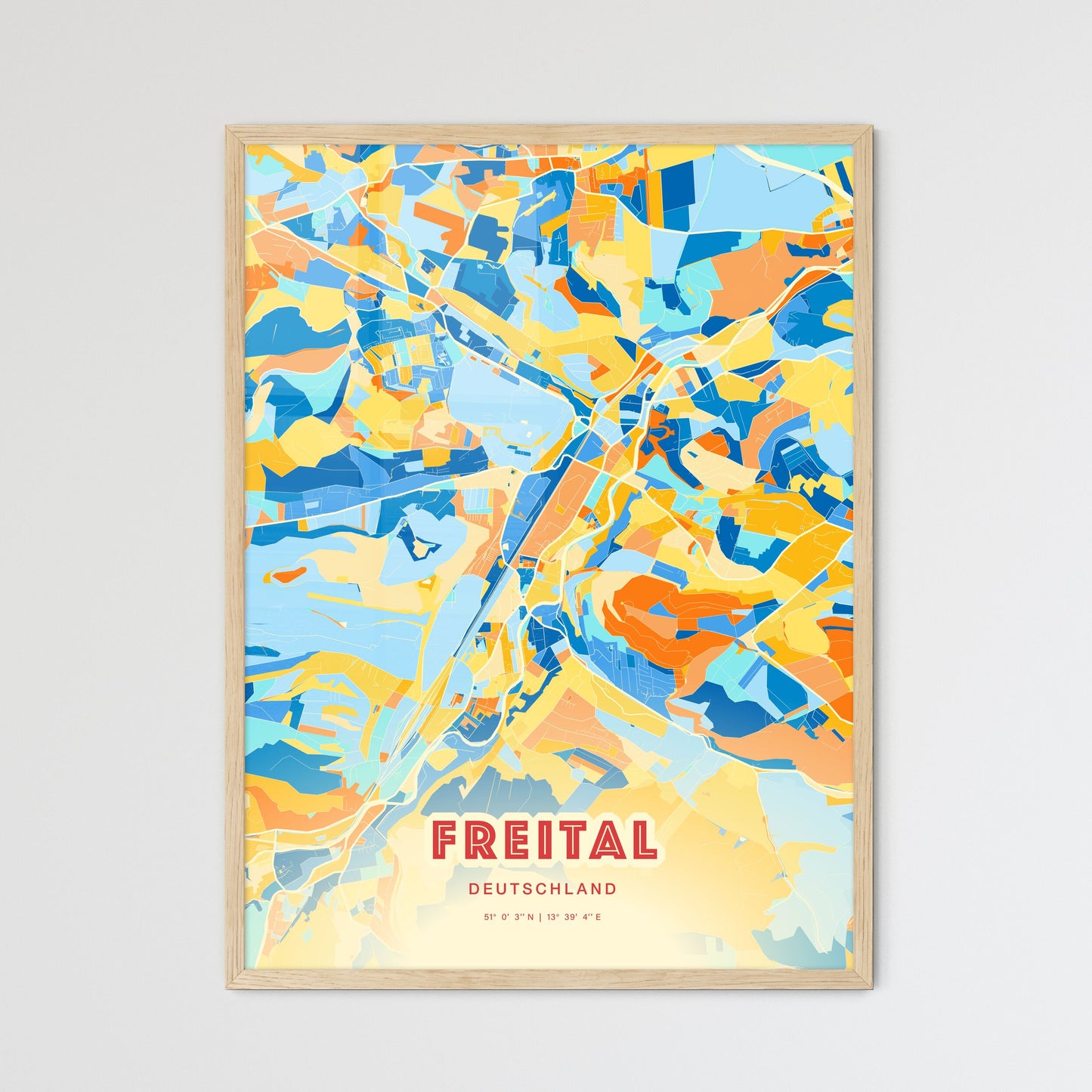 Colorful FREITAL GERMANY Fine Art Map Blue Orange