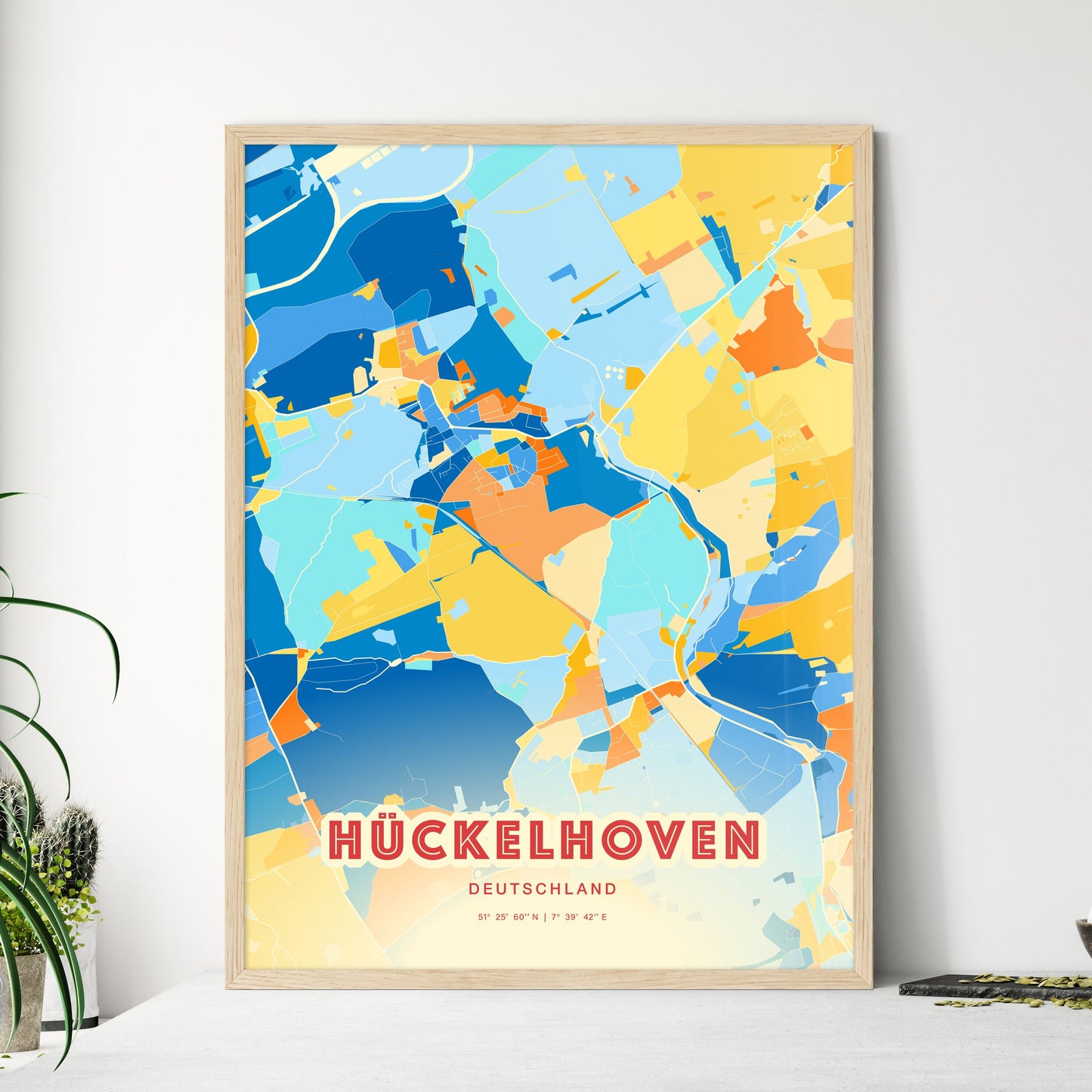 Colorful HUCKELHOVEN GERMANY Fine Art Map Blue Orange