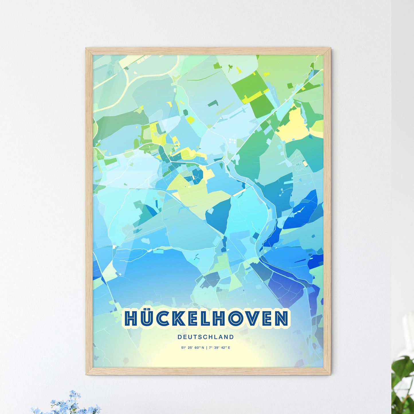 Colorful HUCKELHOVEN GERMANY Fine Art Map Cool Blue