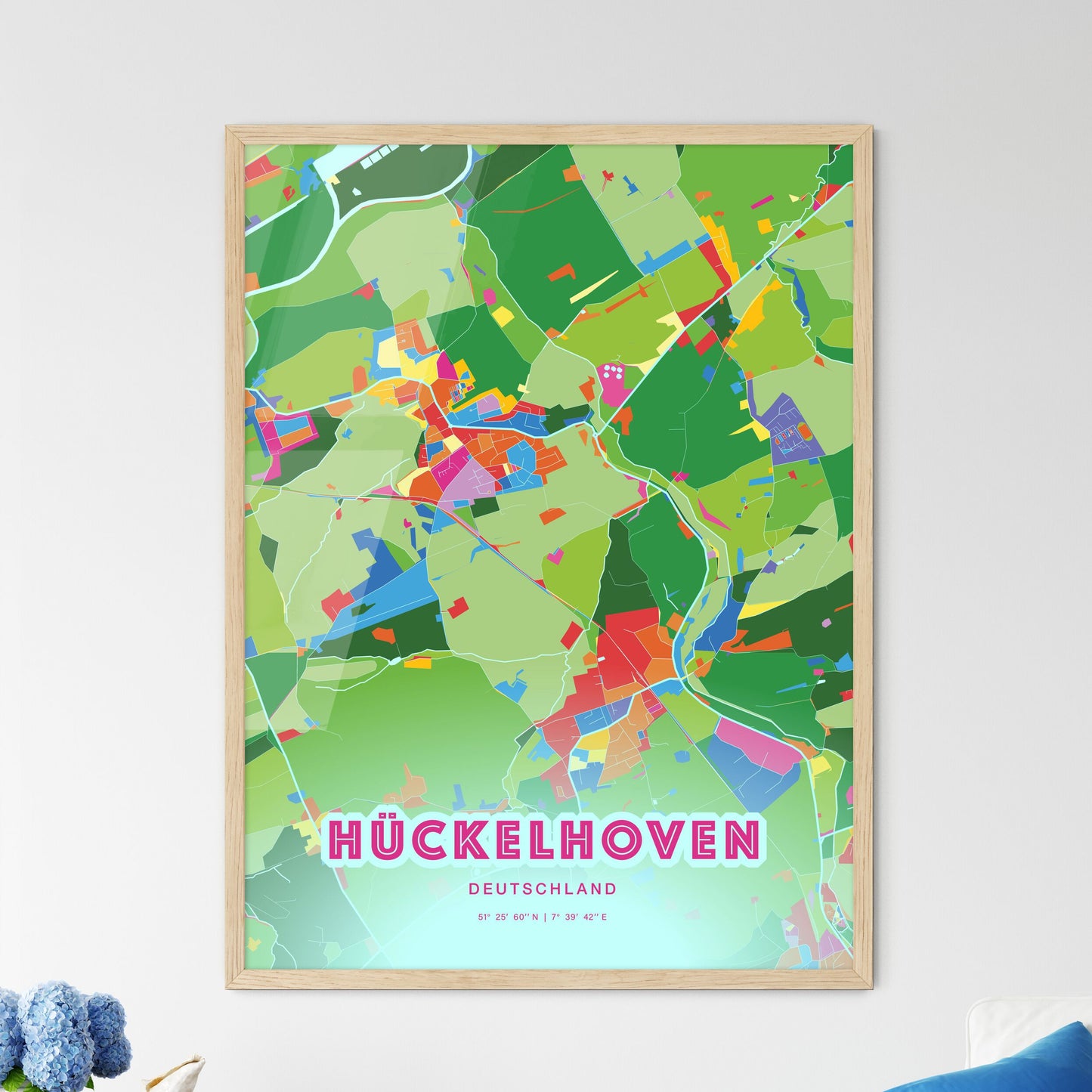 Colorful HUCKELHOVEN GERMANY Fine Art Map Crazy Colors