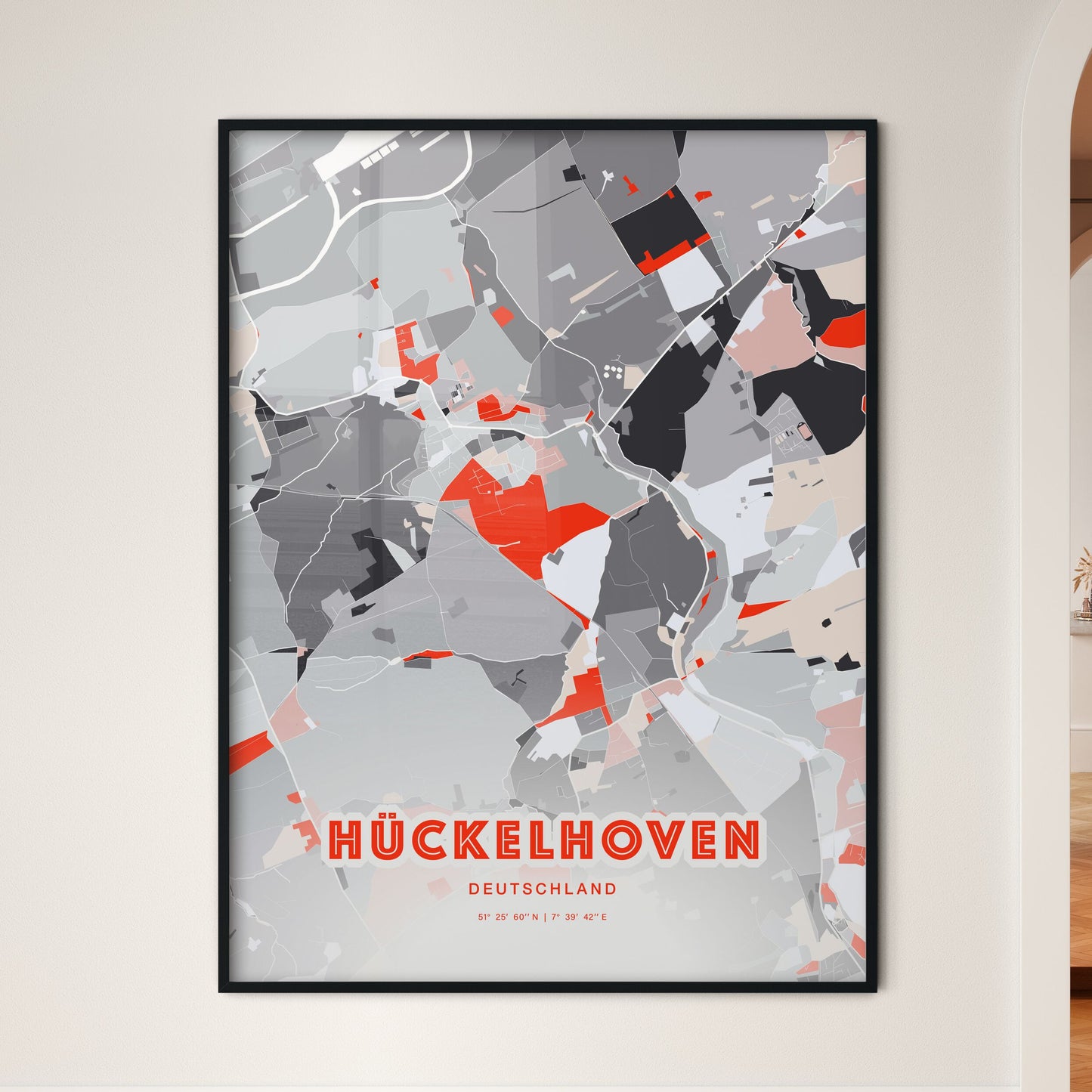 Colorful HUCKELHOVEN GERMANY Fine Art Map Modern