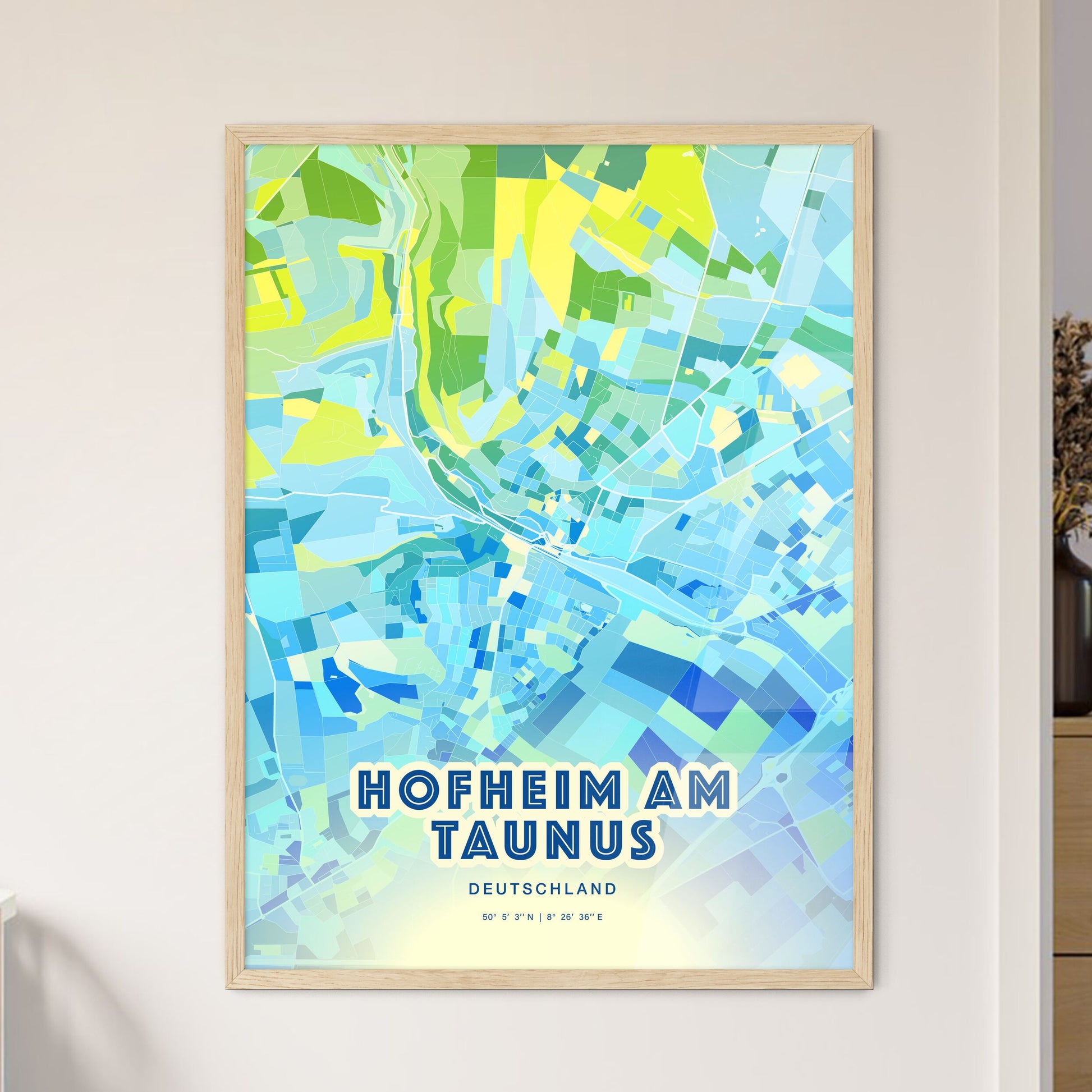 Colorful HOFHEIM AM TAUNUS GERMANY Fine Art Map Cool Blue