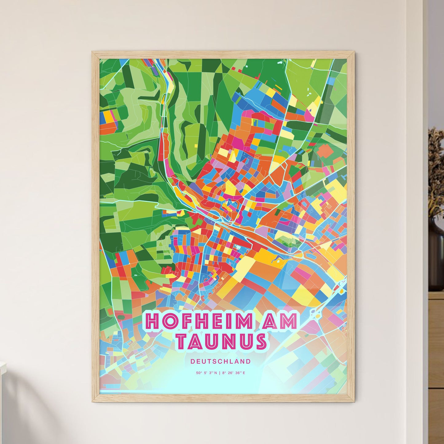 Colorful HOFHEIM AM TAUNUS GERMANY Fine Art Map Crazy Colors