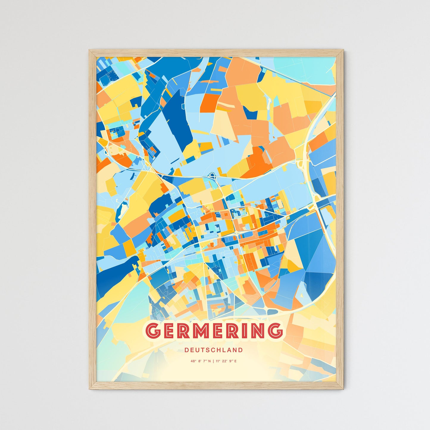 Colorful GERMERING GERMANY Fine Art Map Blue Orange