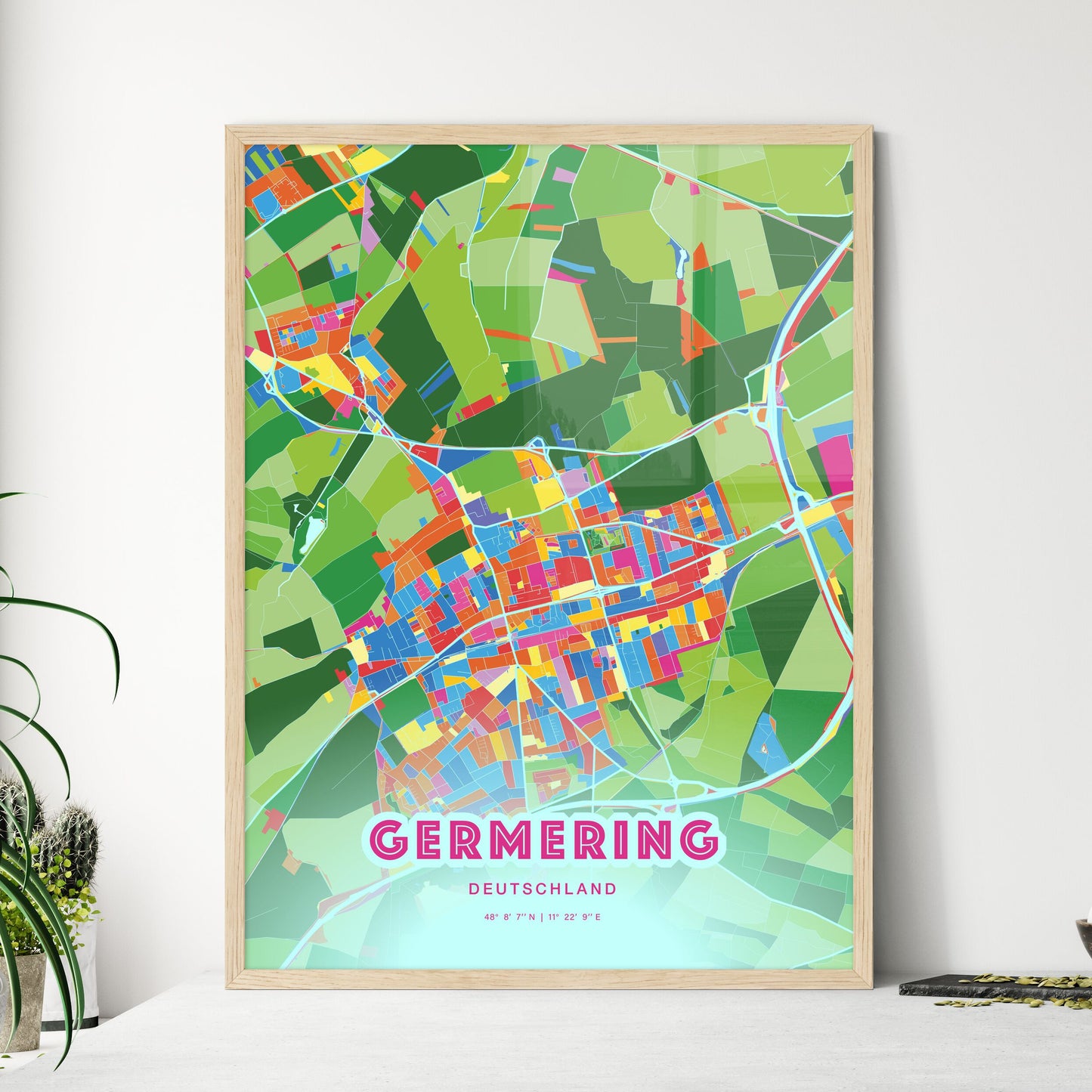 Colorful GERMERING GERMANY Fine Art Map Crazy Colors