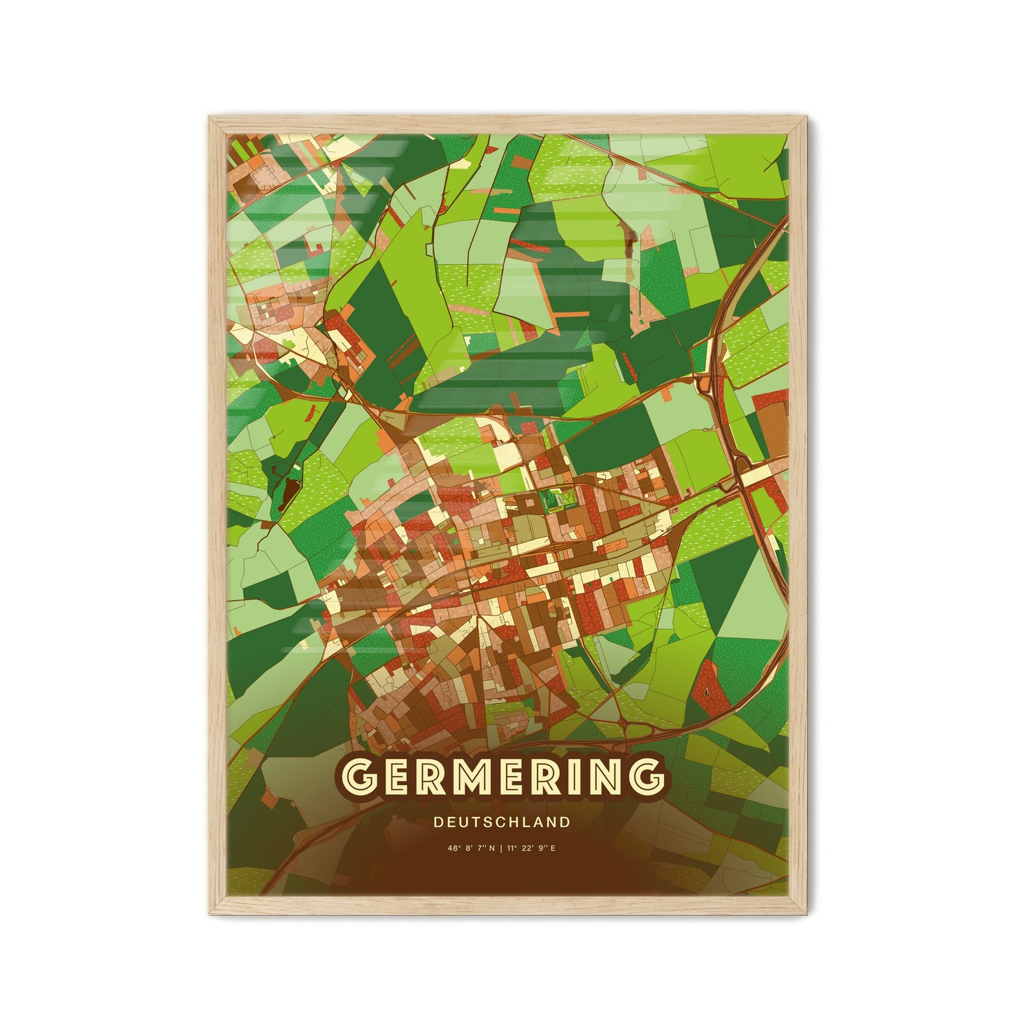 Colorful GERMERING GERMANY Fine Art Map Farmhouse