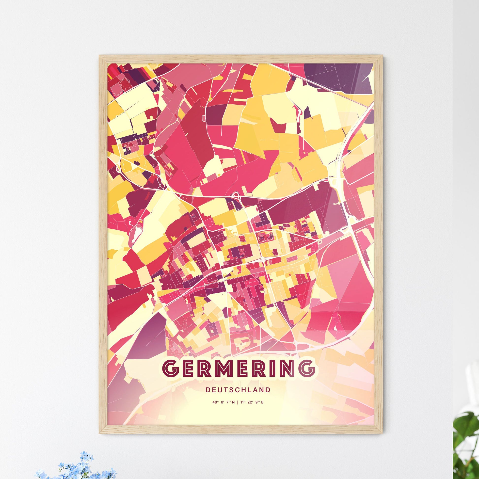 Colorful GERMERING GERMANY Fine Art Map Hot Red