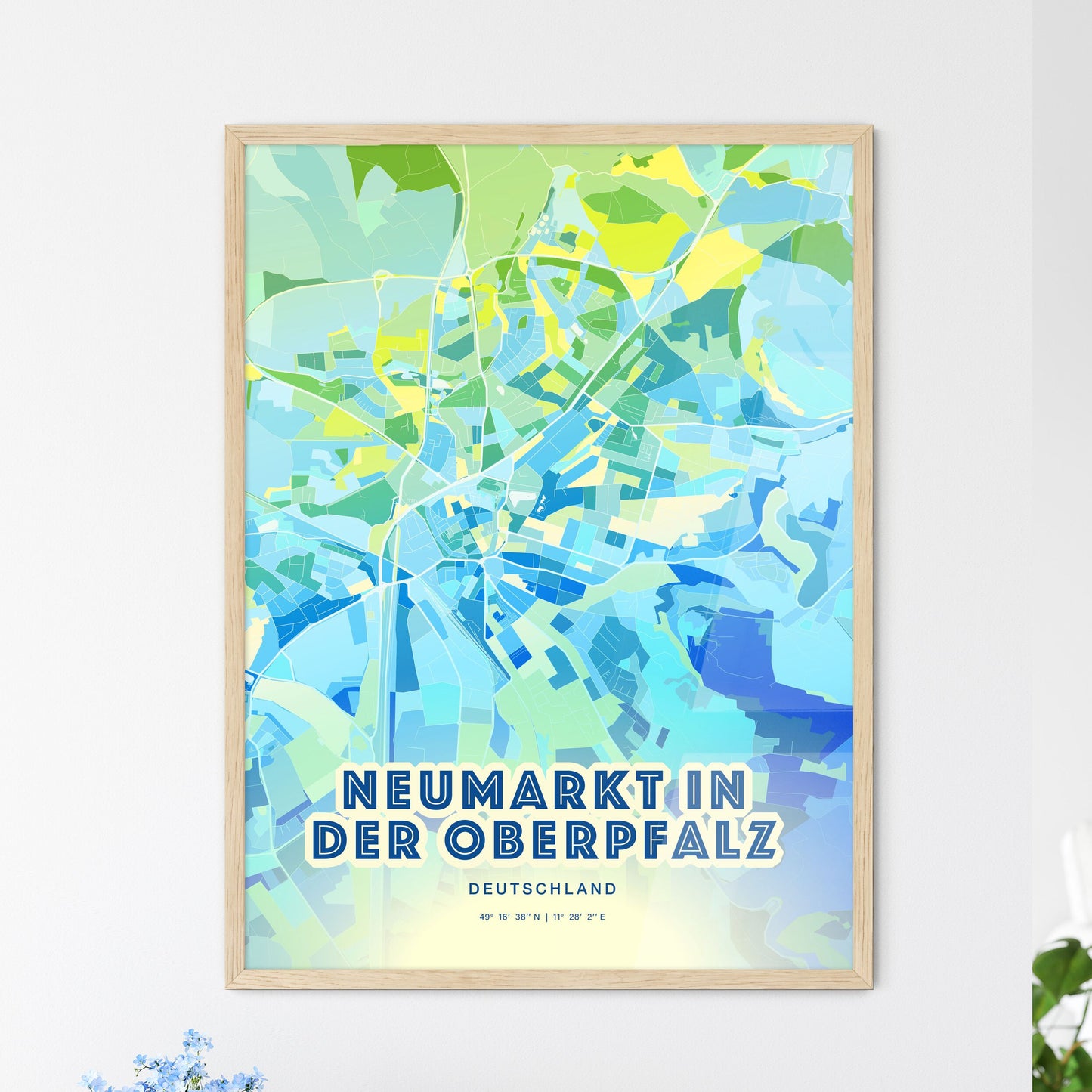 Colorful NEUMARKT IN DER OBERPFALZ GERMANY Fine Art Map Cool Blue