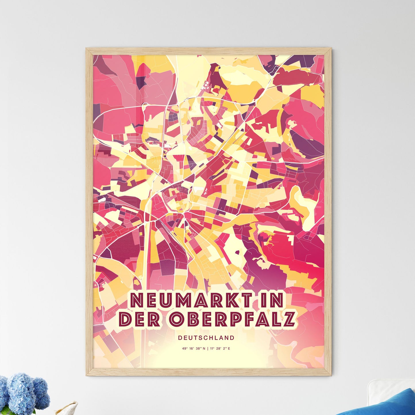 Colorful NEUMARKT IN DER OBERPFALZ GERMANY Fine Art Map Hot Red