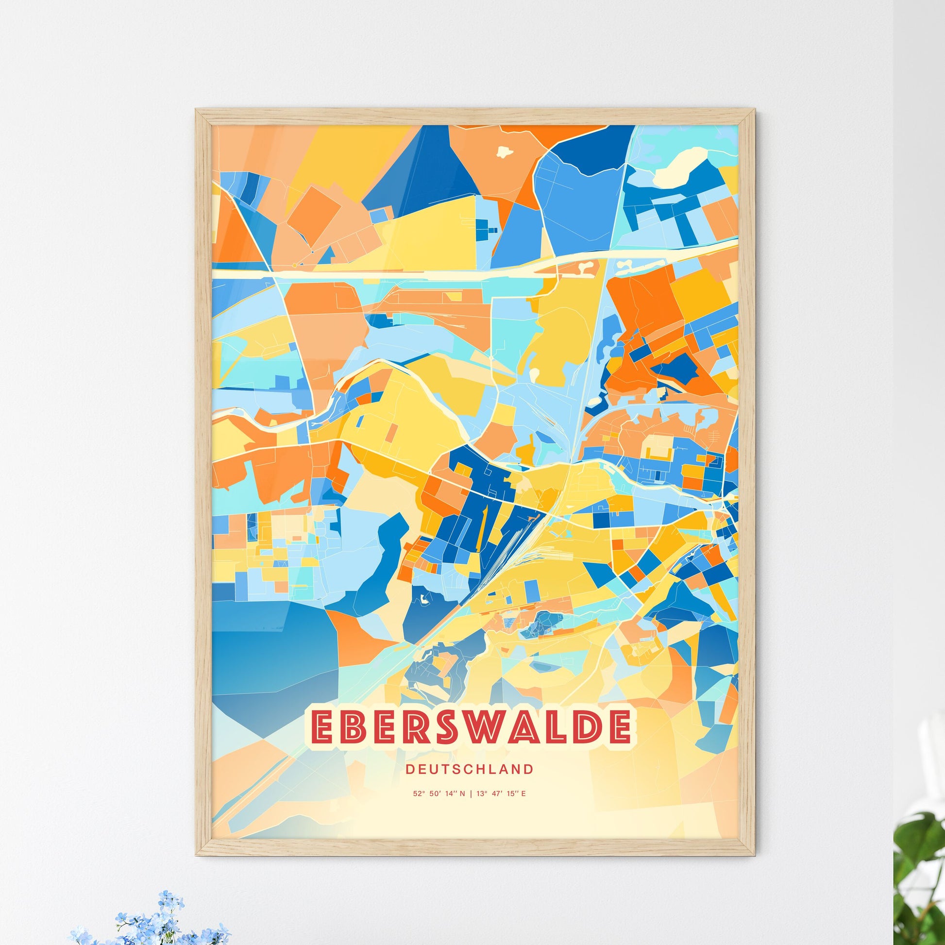 Colorful EBERSWALDE GERMANY Fine Art Map Blue Orange