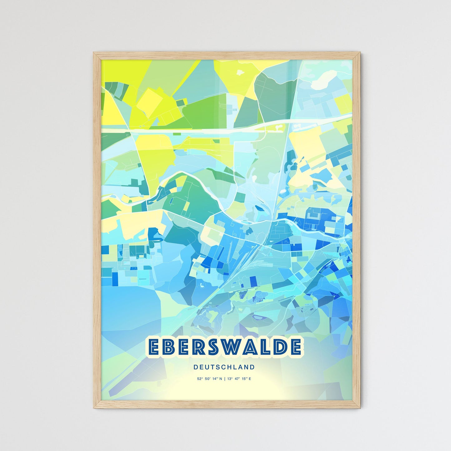 Colorful EBERSWALDE GERMANY Fine Art Map Cool Blue