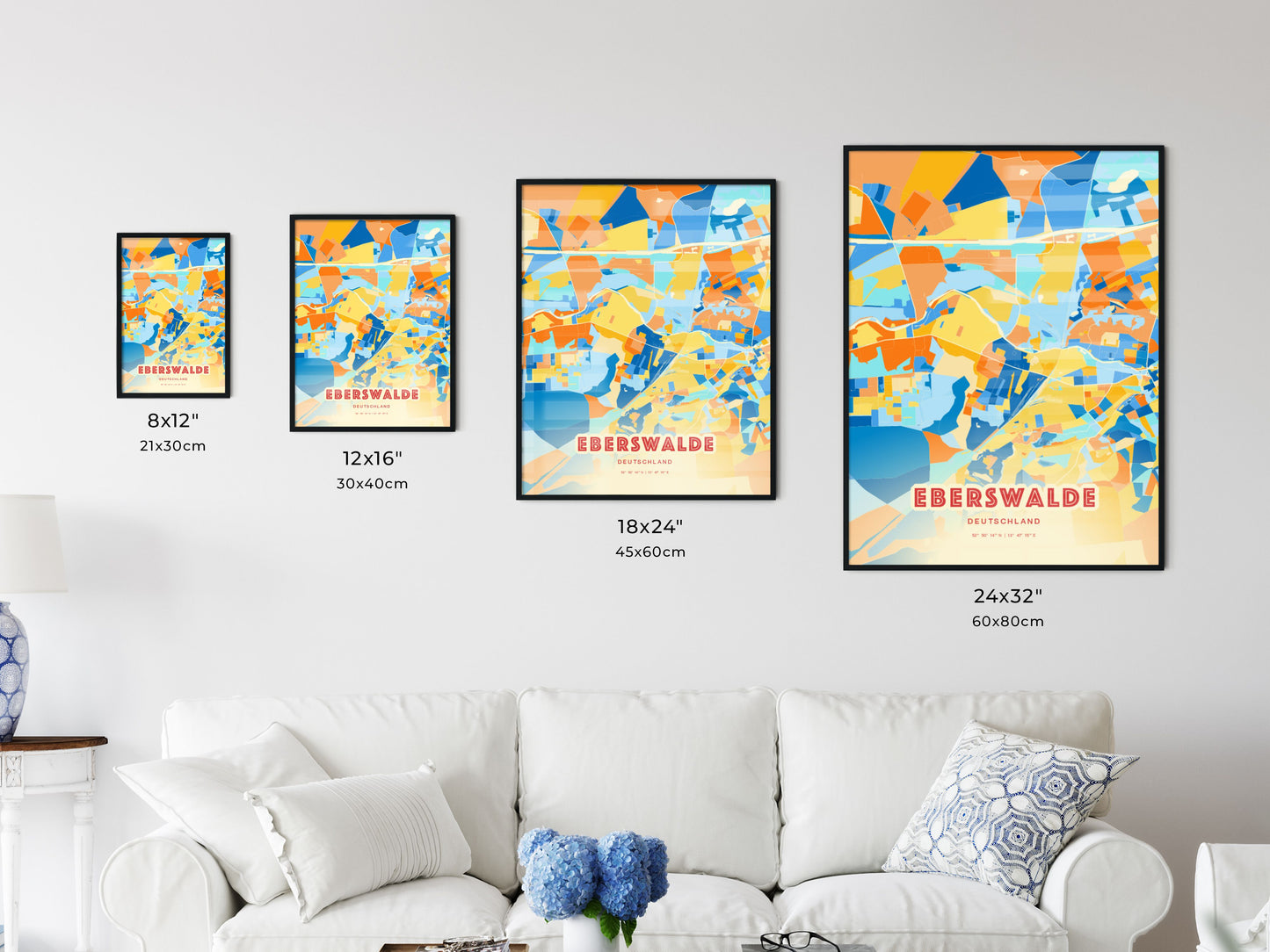 Colorful EBERSWALDE GERMANY Fine Art Map Blue Orange