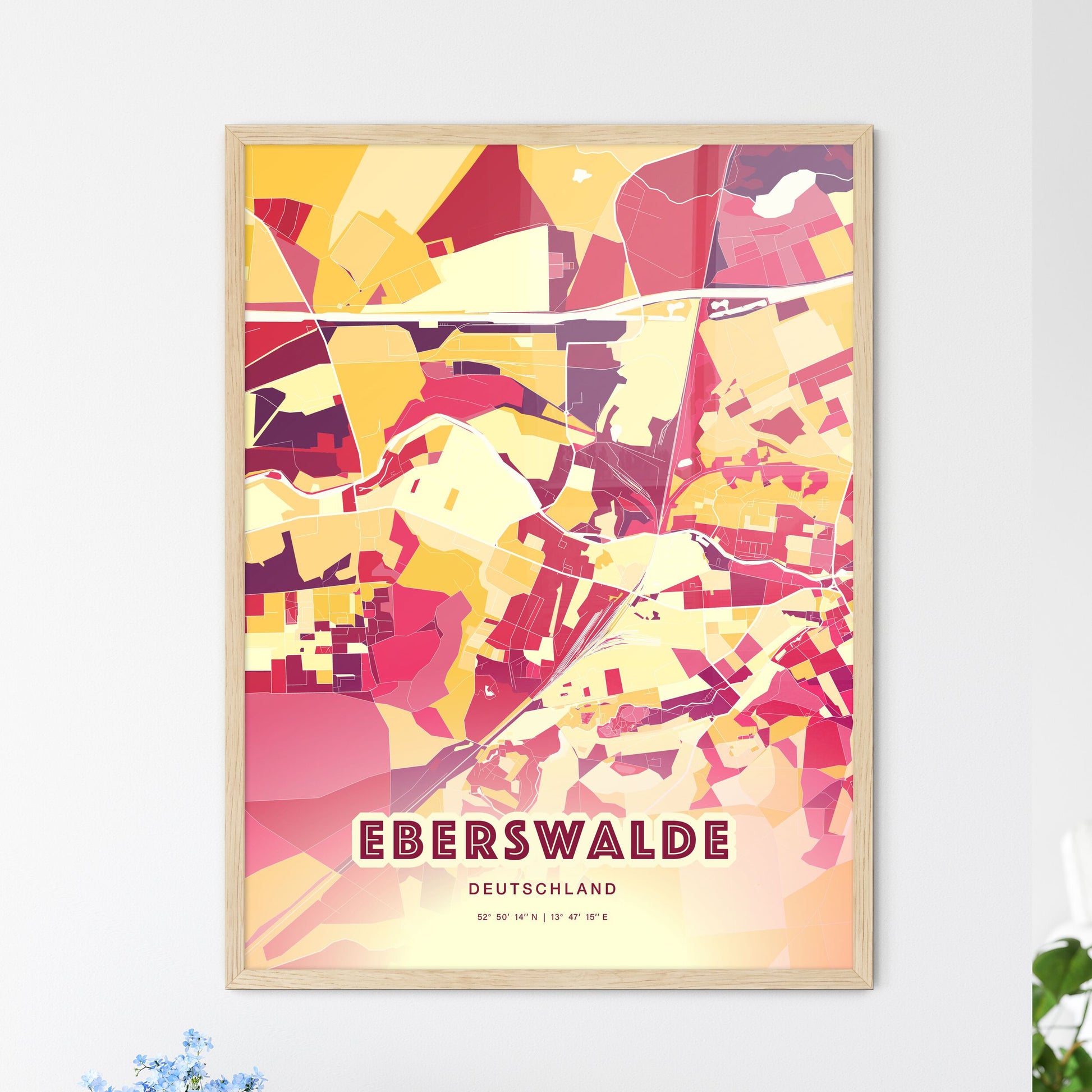 Colorful EBERSWALDE GERMANY Fine Art Map Hot Red