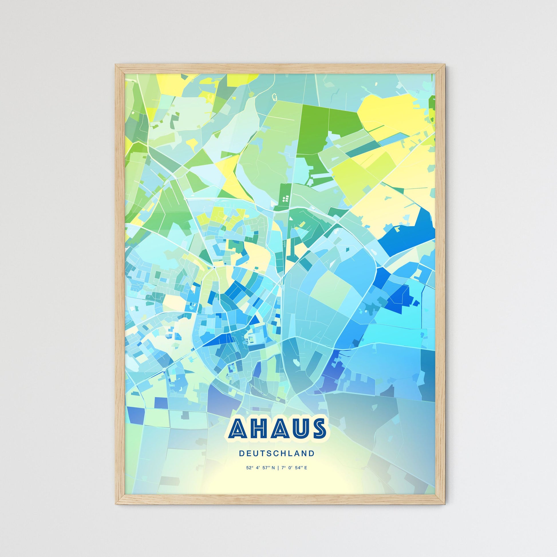 Colorful AHAUS GERMANY Fine Art Map Cool Blue