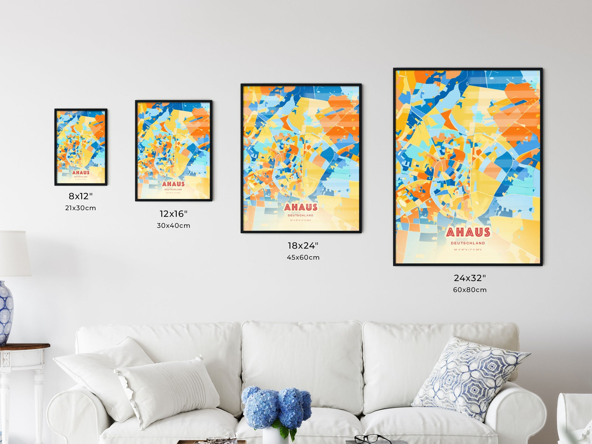 Colorful AHAUS GERMANY Fine Art Map Blue Orange