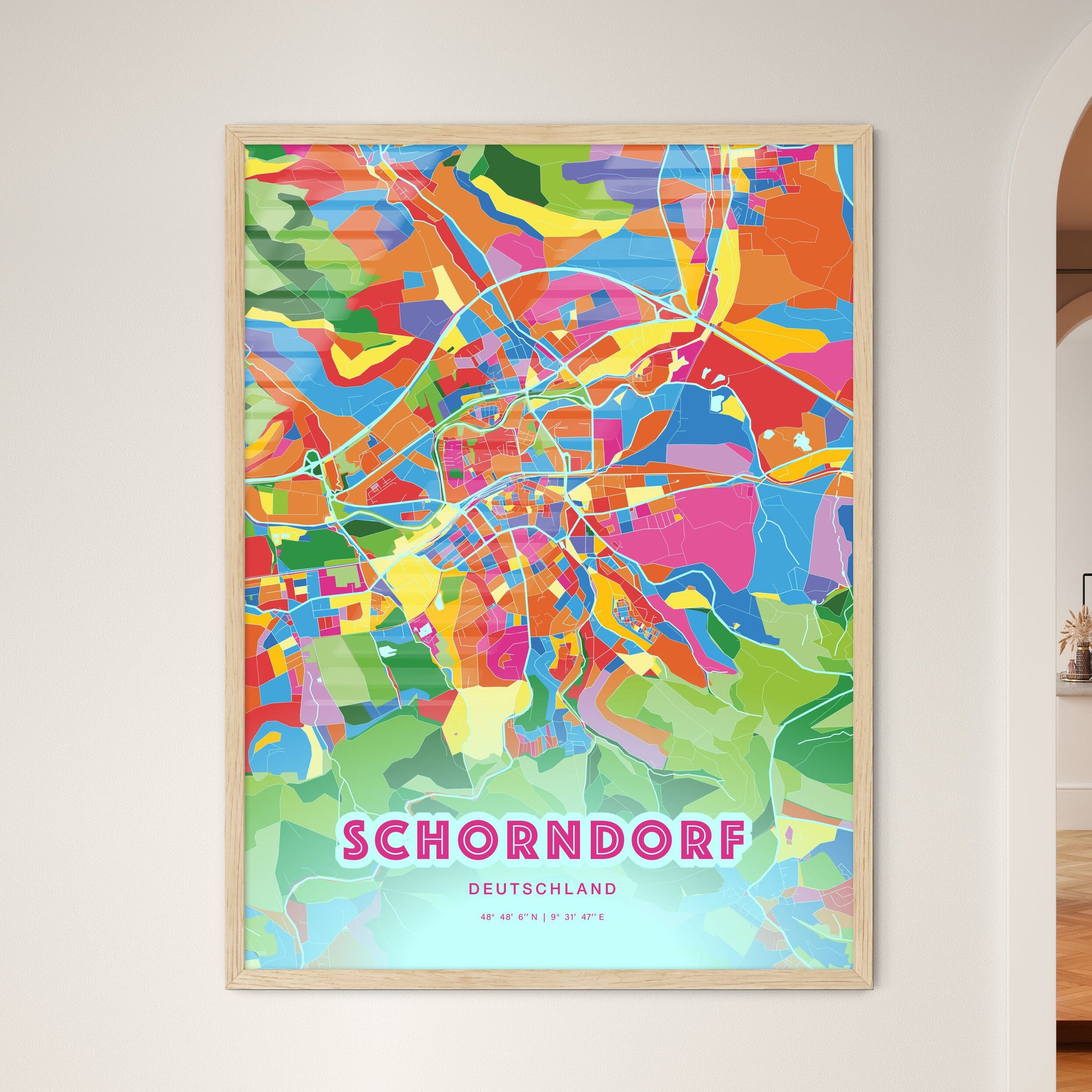 Colorful SCHORNDORF GERMANY Fine Art Map Crazy Colors