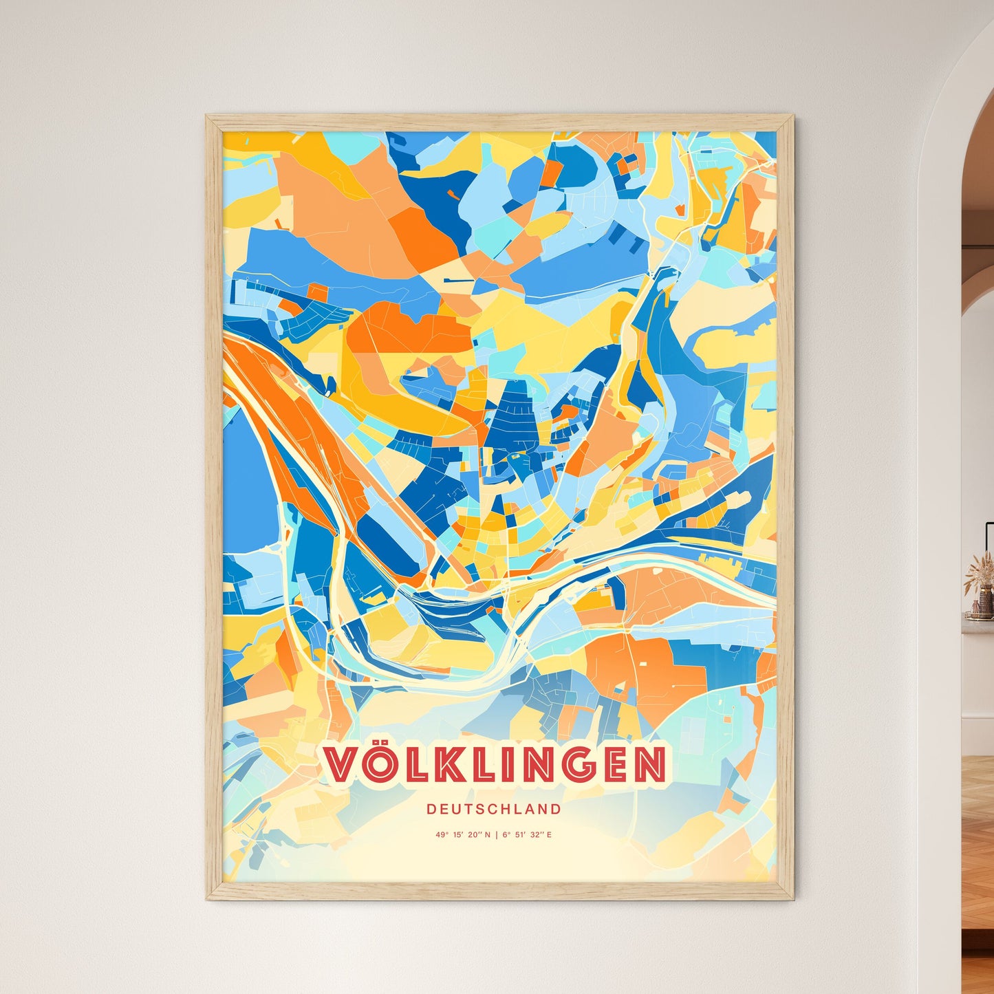 Colorful VOLKLINGEN GERMANY Fine Art Map Blue Orange