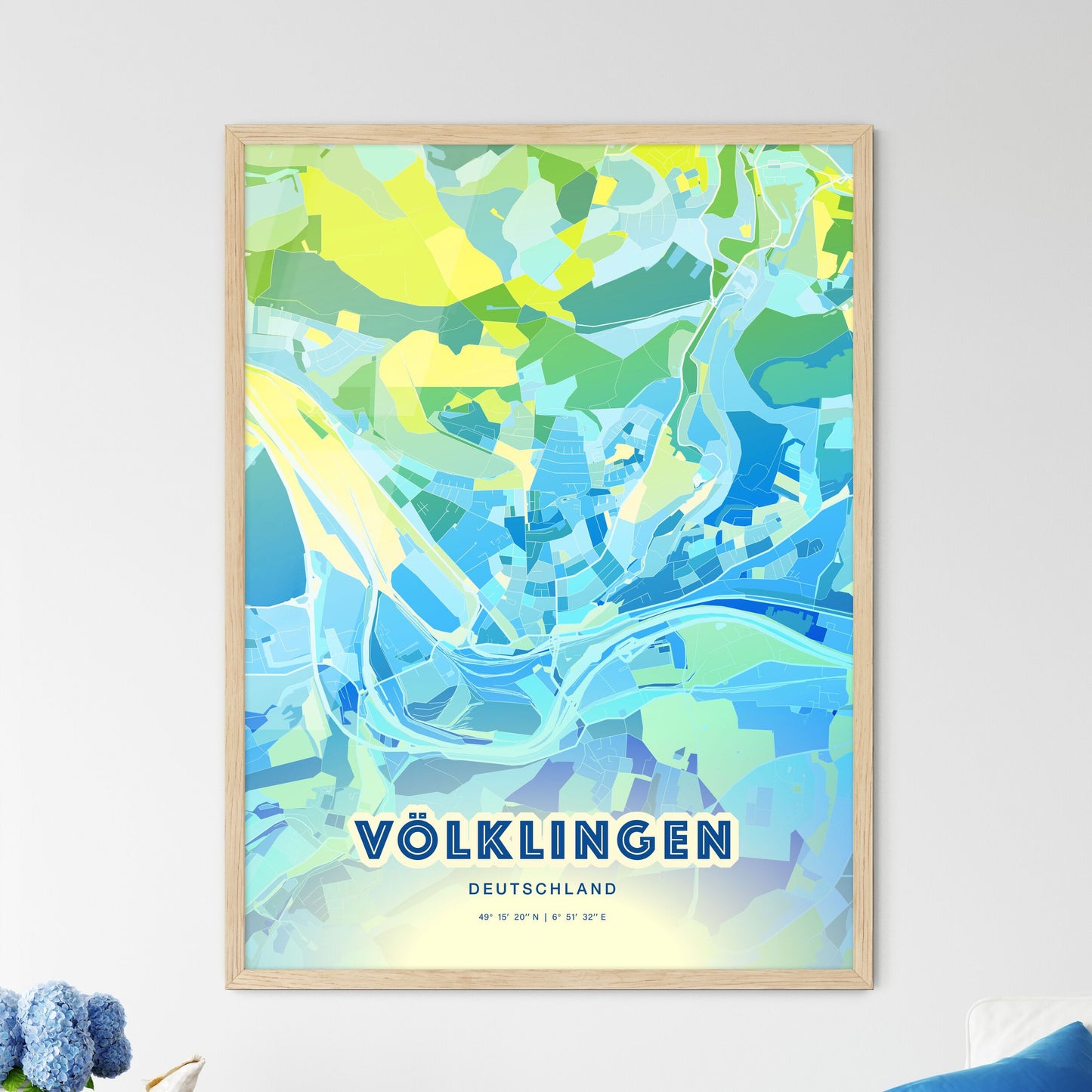 Colorful VOLKLINGEN GERMANY Fine Art Map Cool Blue