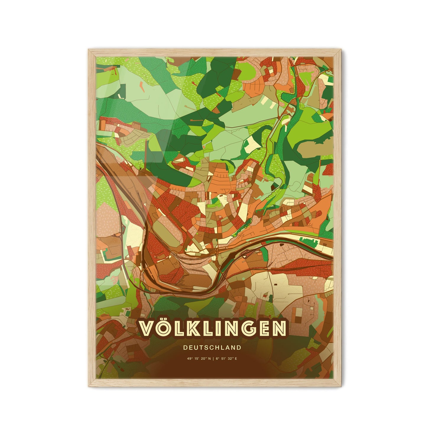 Colorful VOLKLINGEN GERMANY Fine Art Map Farmhouse