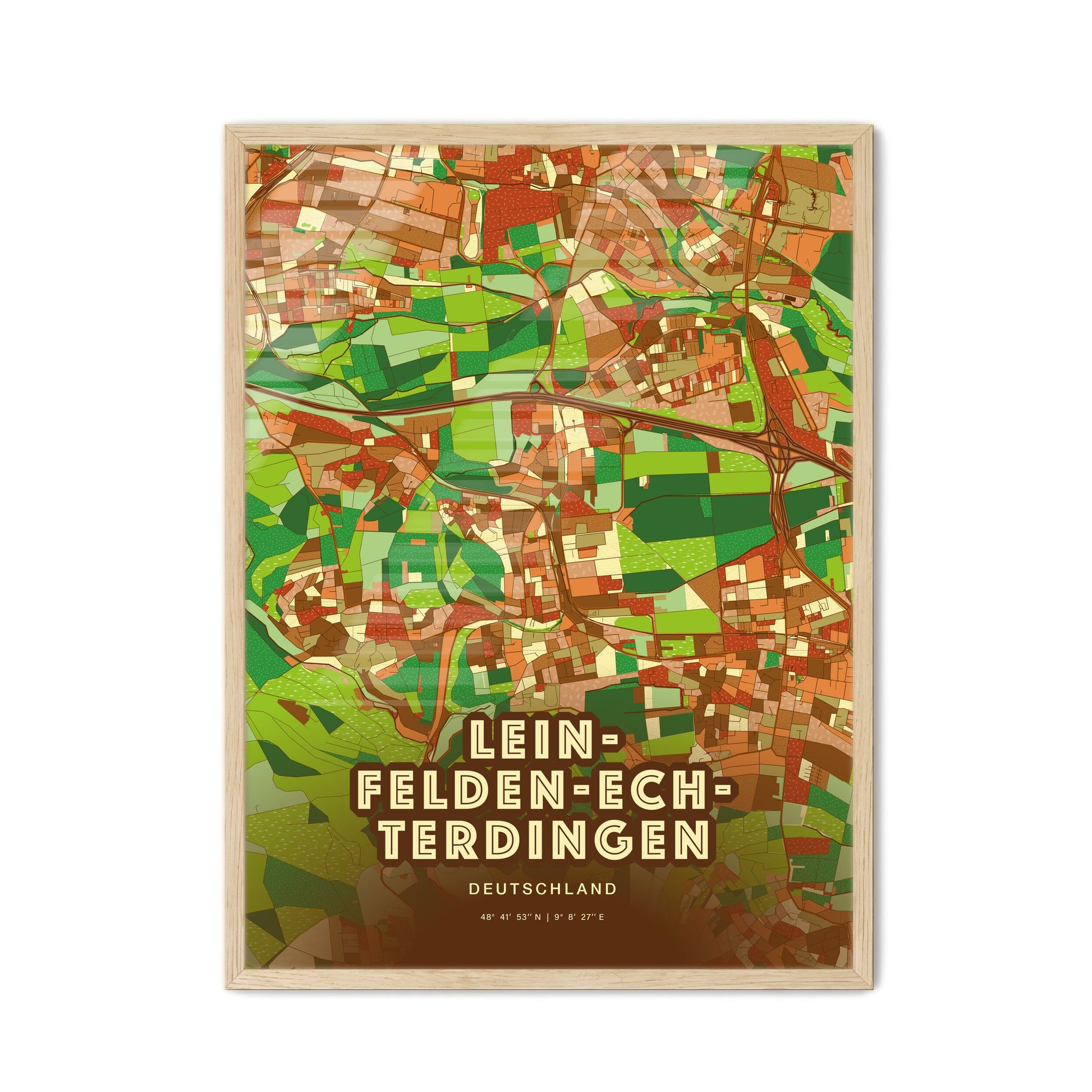 Colorful LEINFELDEN-ECHTERDINGEN GERMANY Fine Art Map Farmhouse