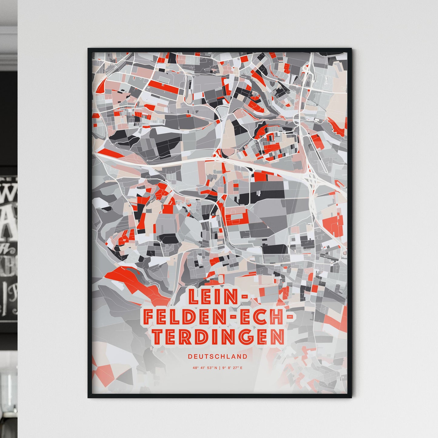 Colorful LEINFELDEN-ECHTERDINGEN GERMANY Fine Art Map Modern