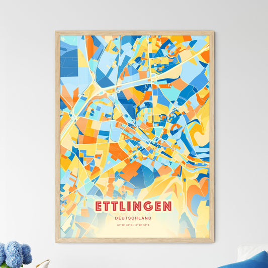 Colorful ETTLINGEN GERMANY Fine Art Map Blue Orange