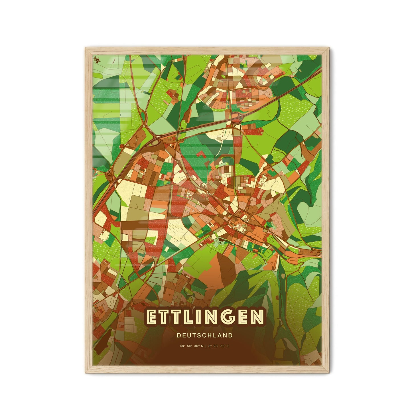 Colorful ETTLINGEN GERMANY Fine Art Map Farmhouse