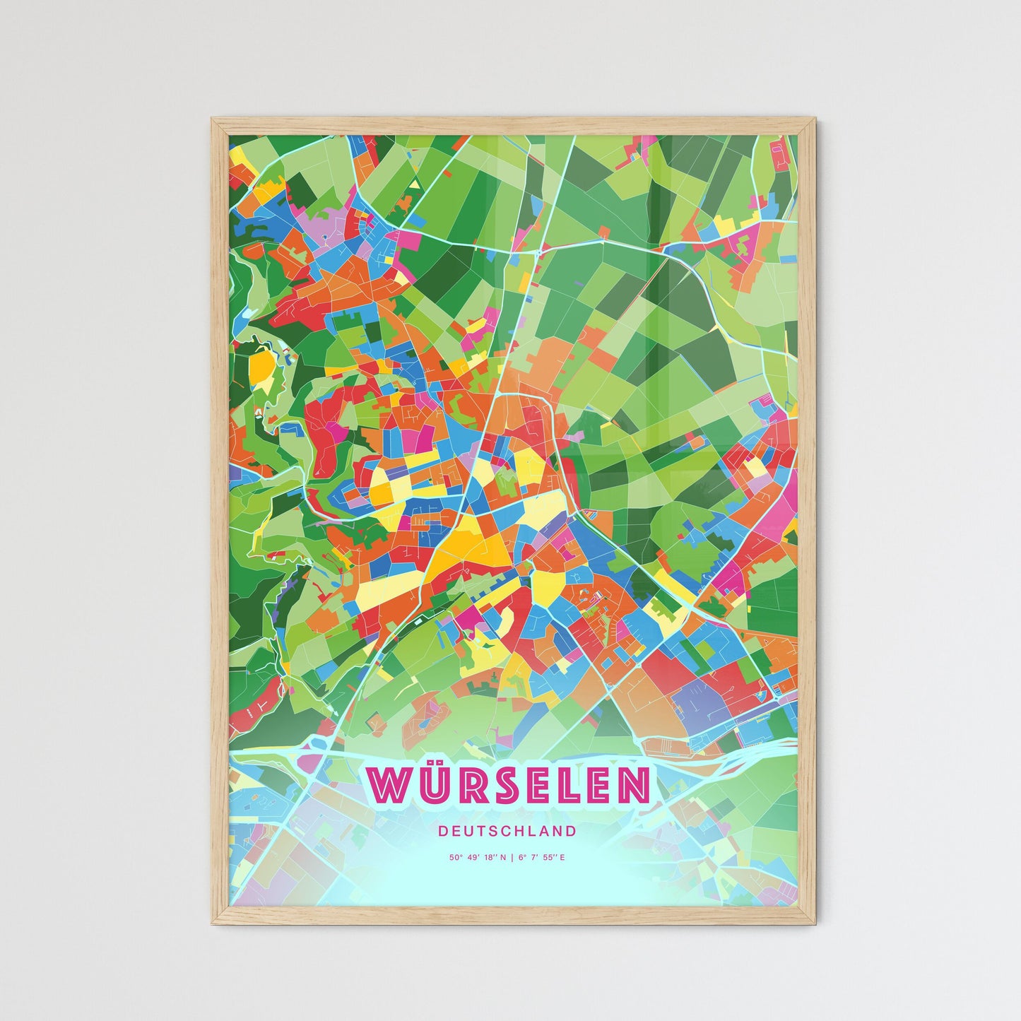Colorful WURSELEN GERMANY Fine Art Map Crazy Colors