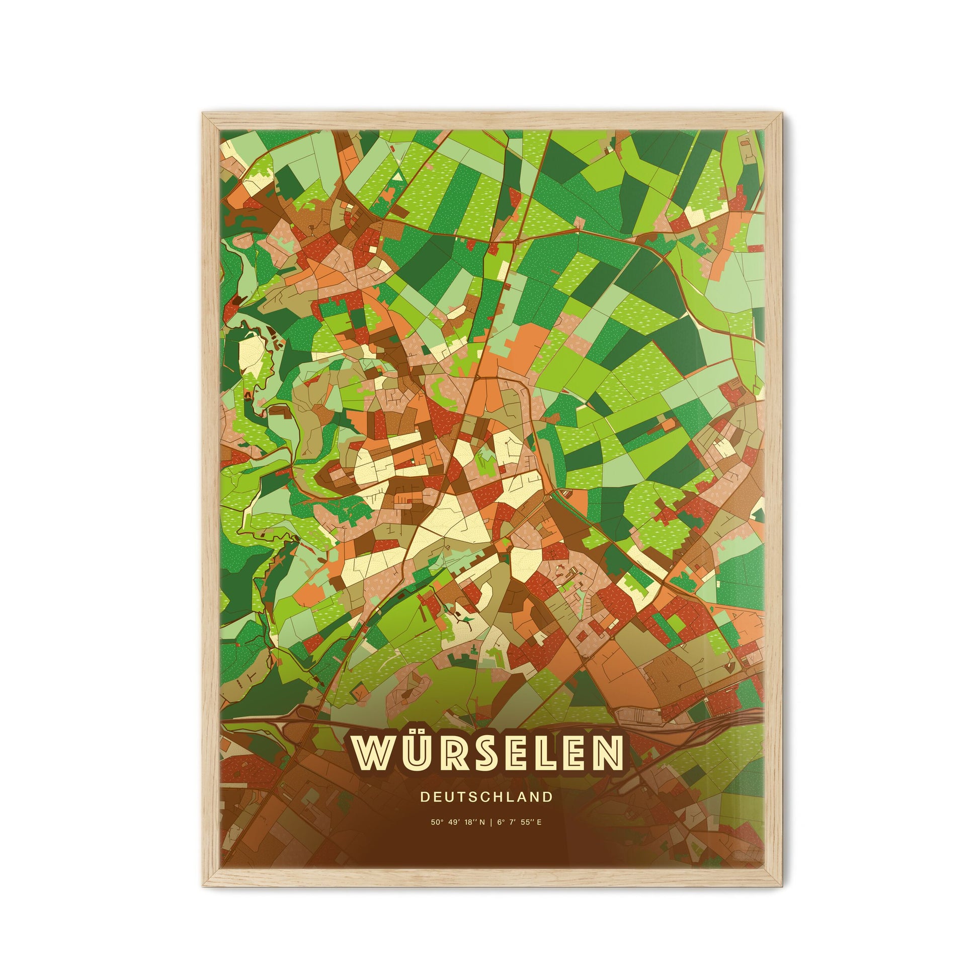 Colorful WURSELEN GERMANY Fine Art Map Farmhouse