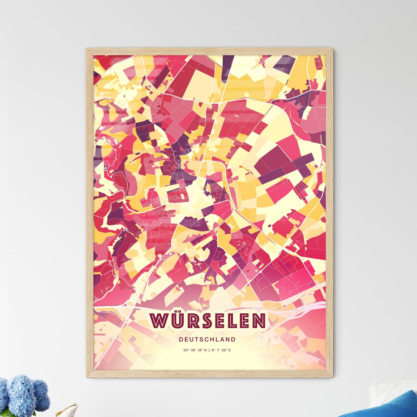 Colorful WURSELEN GERMANY Fine Art Map Hot Red