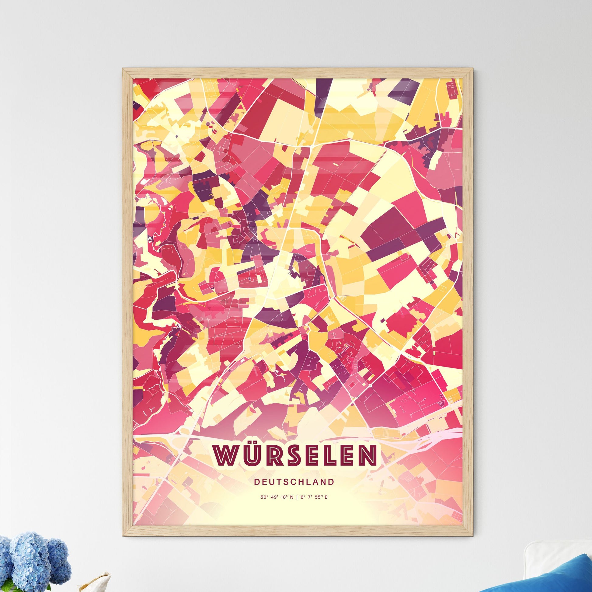 Colorful WURSELEN GERMANY Fine Art Map Hot Red