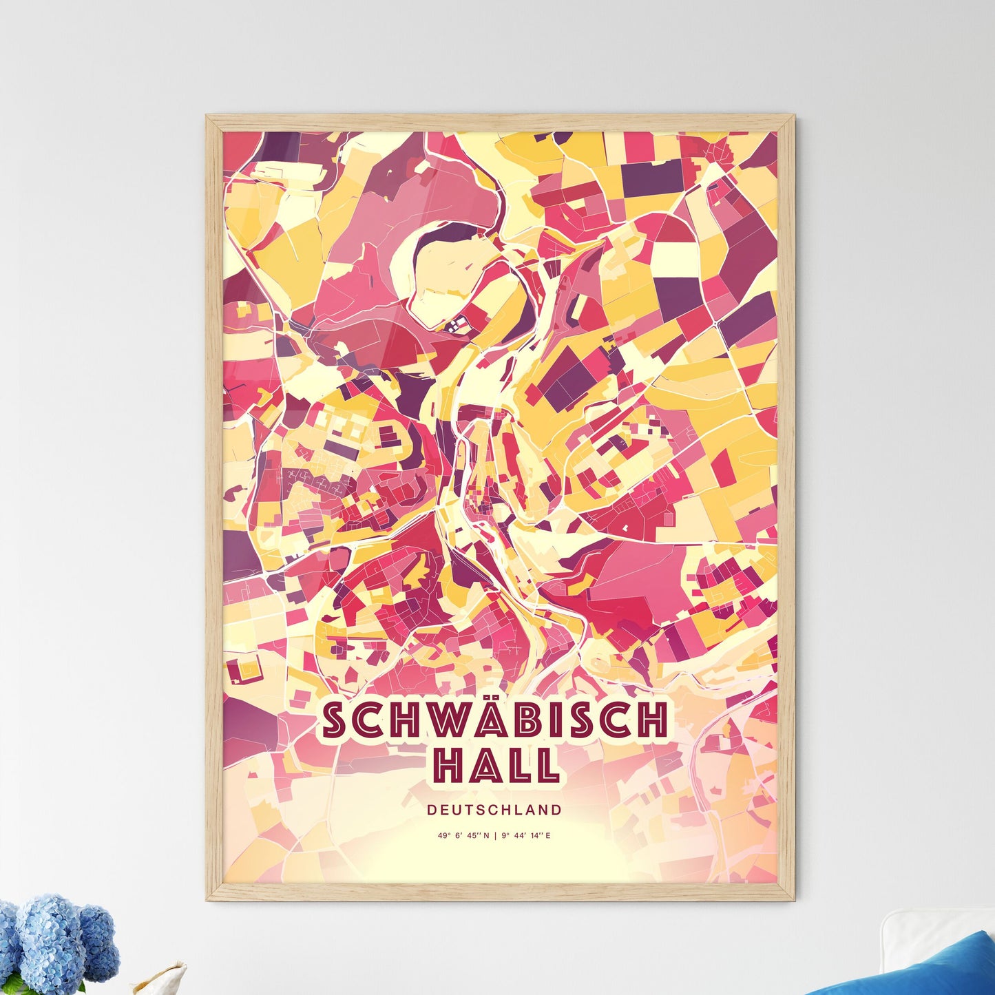 Colorful SCHWABISCH HALL GERMANY Fine Art Map Hot Red