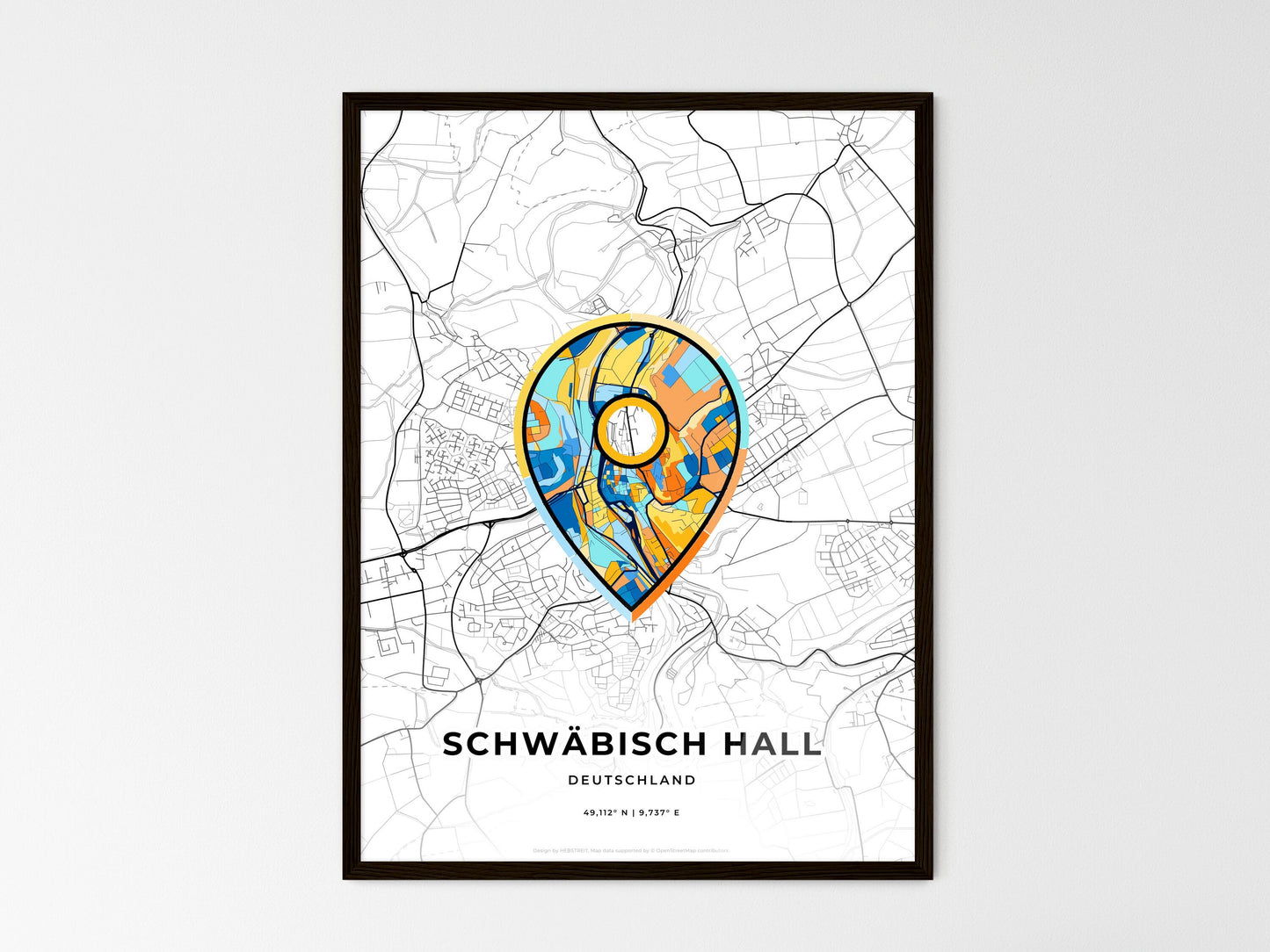 Schwabisch Hall Germany wedding art map with pointer icon