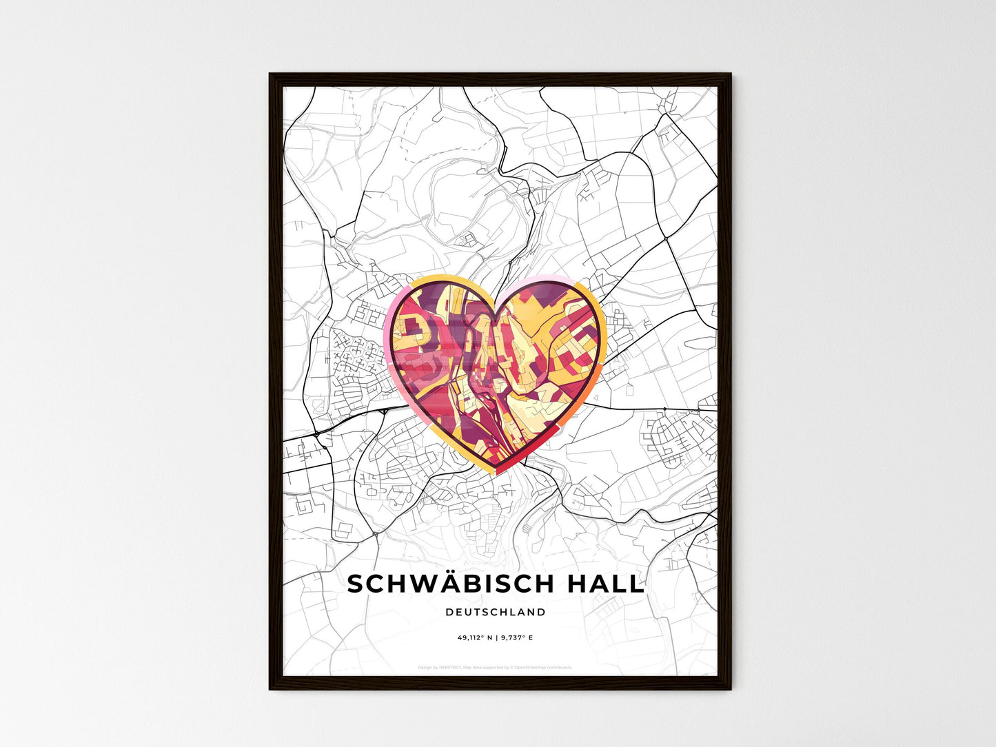 Schwabisch Hall Germany wedding art map with heart icon
