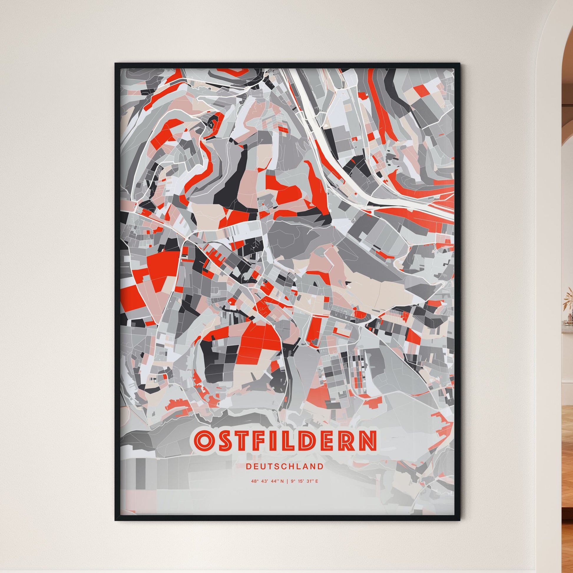 Colorful OSTFILDERN GERMANY Fine Art Map Modern