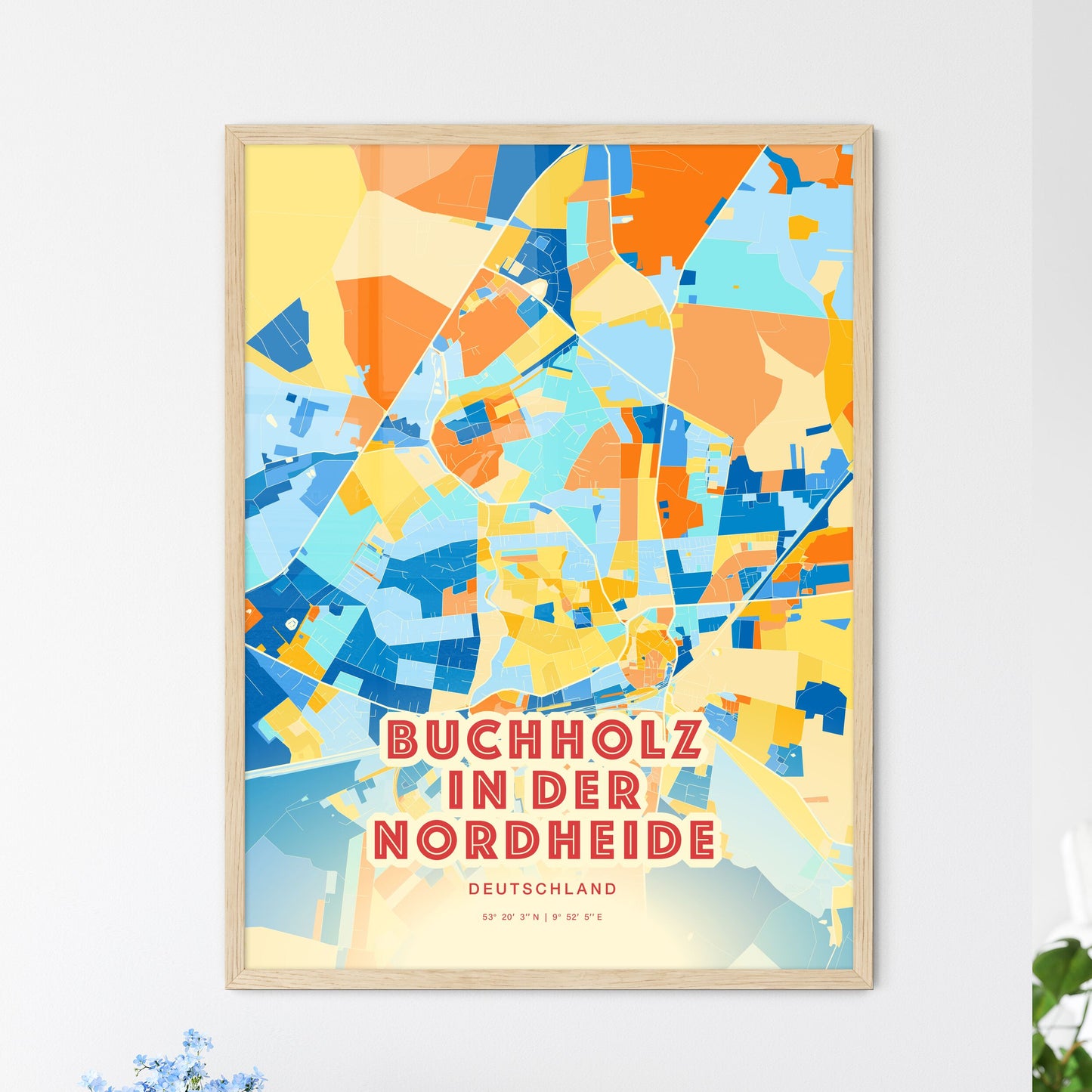 Colorful BUCHHOLZ IN DER NORDHEIDE GERMANY Fine Art Map Blue Orange