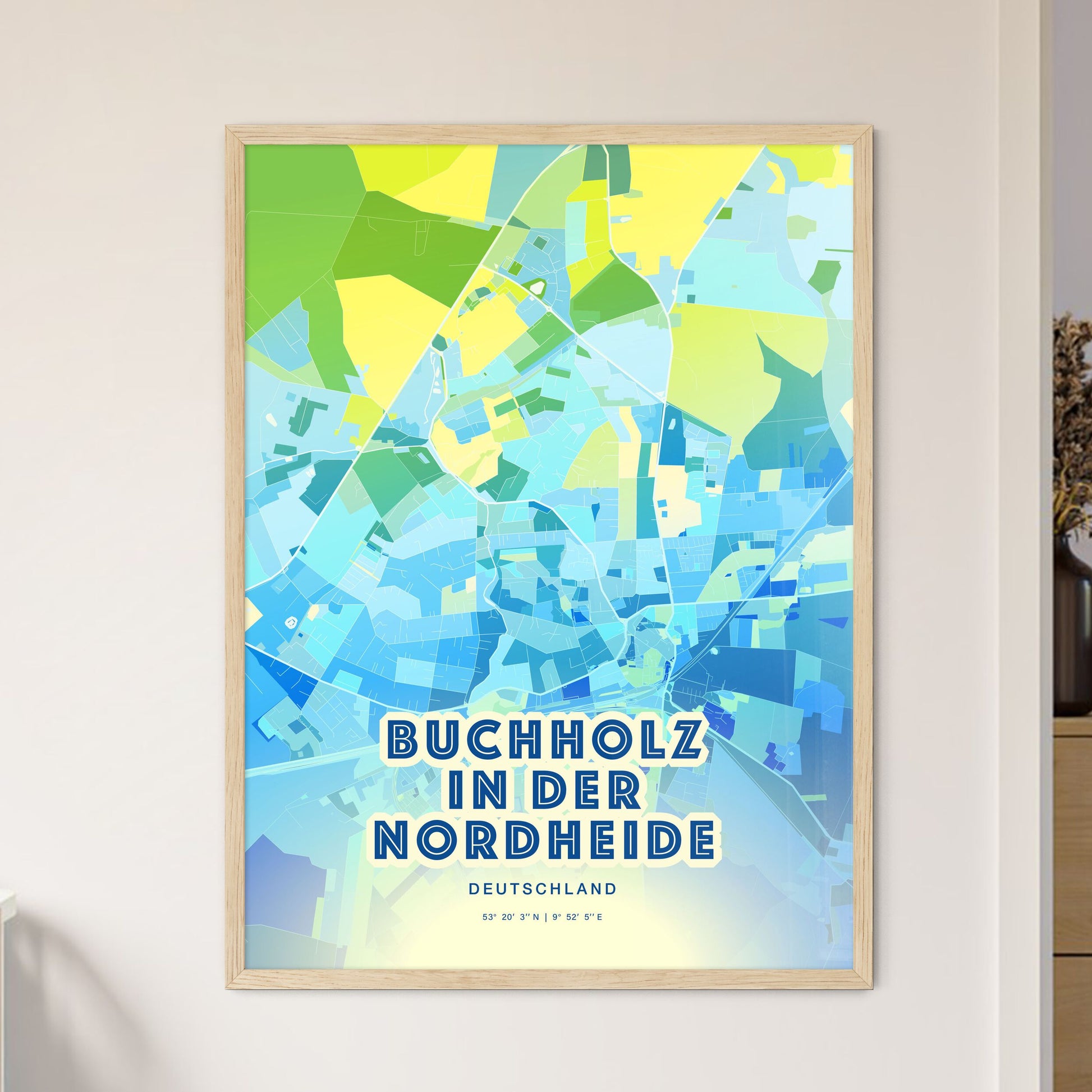 Colorful BUCHHOLZ IN DER NORDHEIDE GERMANY Fine Art Map Cool Blue