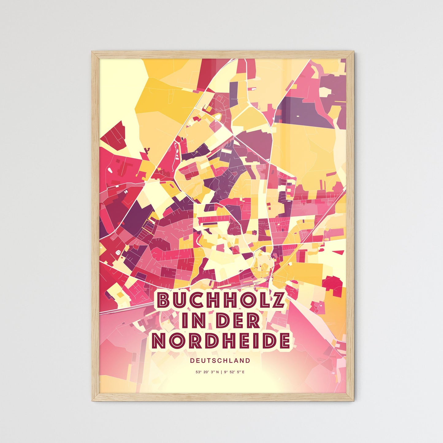 Colorful BUCHHOLZ IN DER NORDHEIDE GERMANY Fine Art Map Hot Red