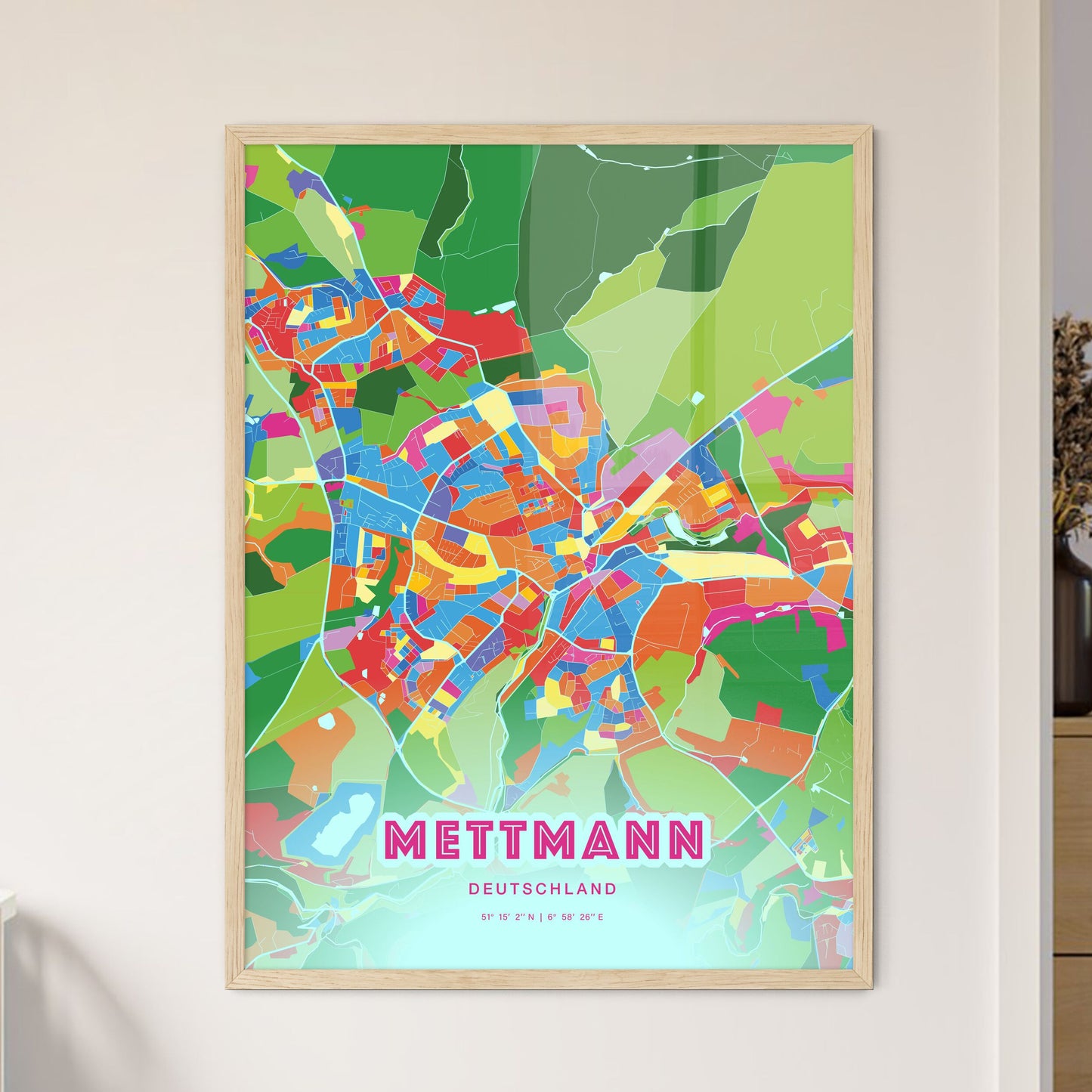 Colorful METTMANN GERMANY Fine Art Map Crazy Colors