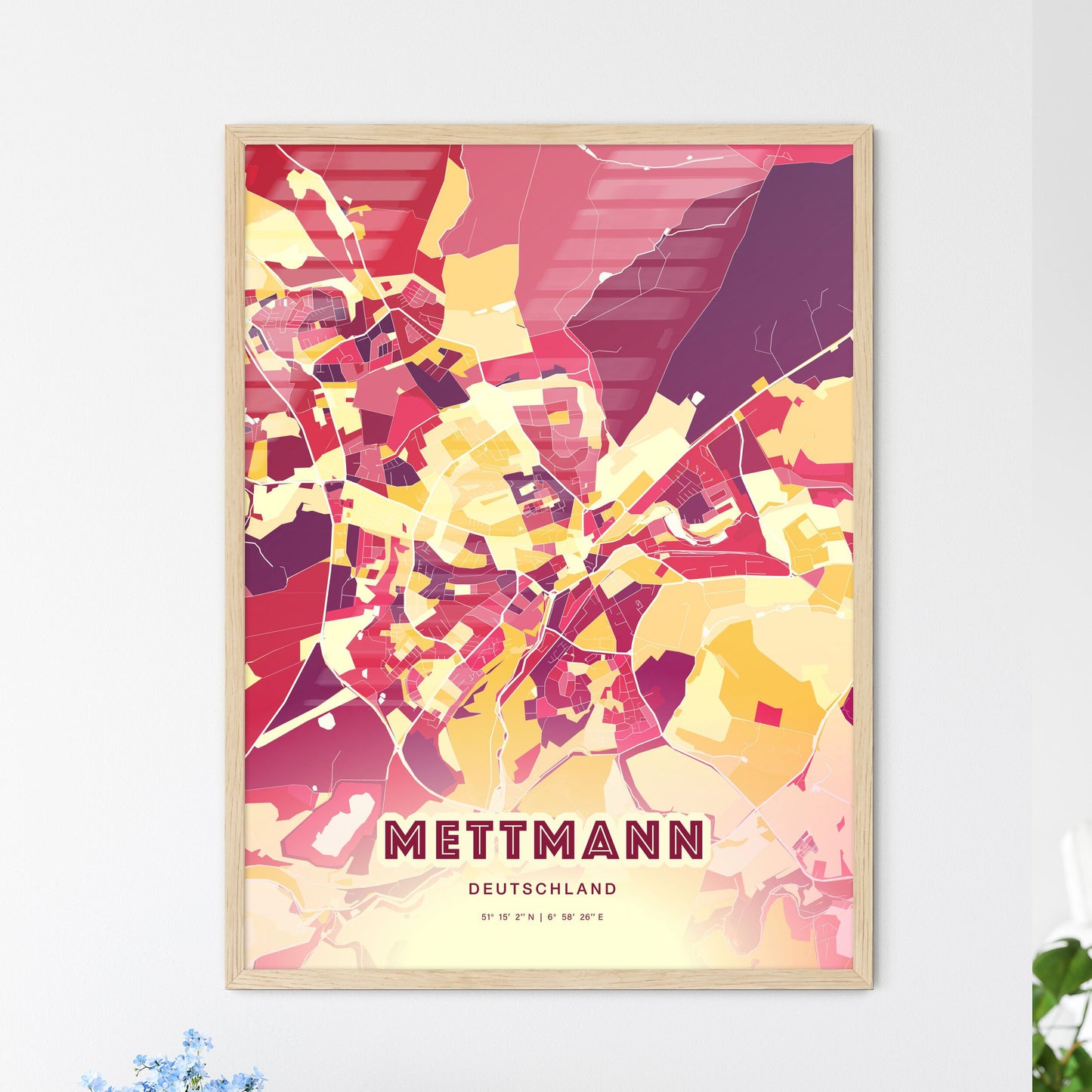 Colorful METTMANN GERMANY Fine Art Map Hot Red