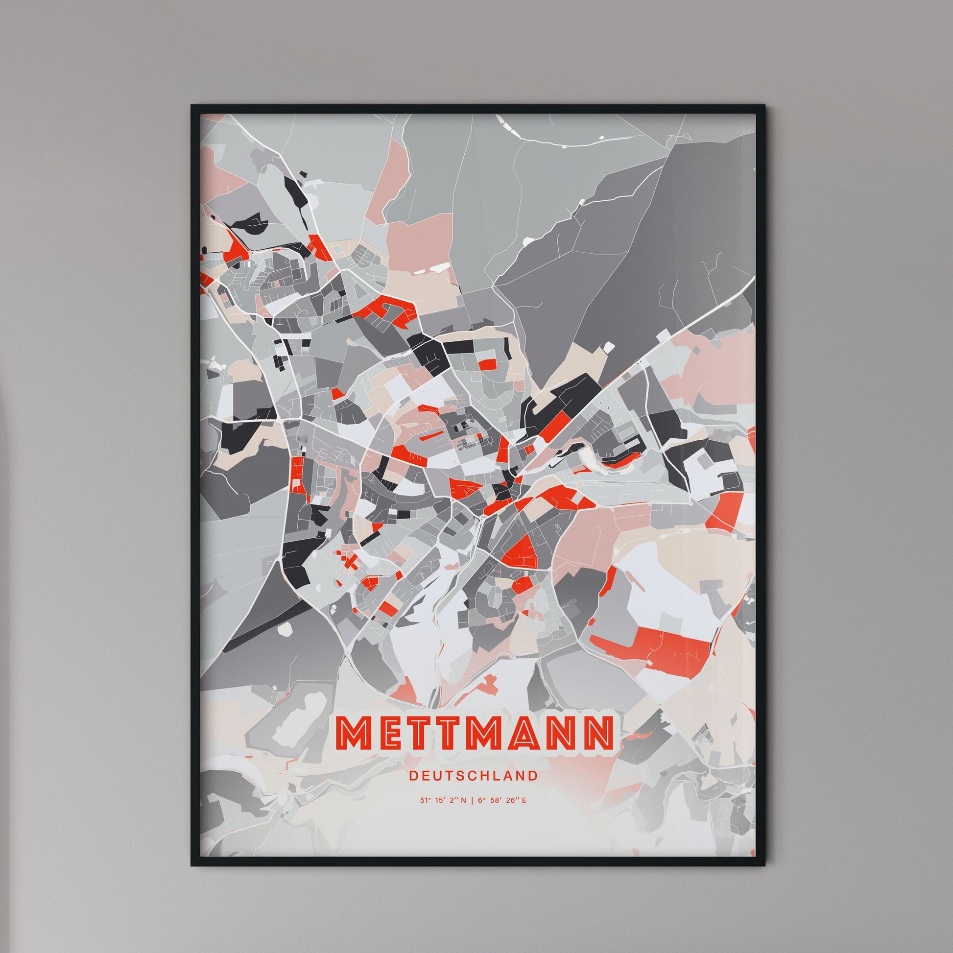 Colorful METTMANN GERMANY Fine Art Map Modern