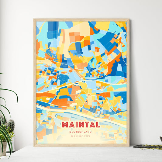 Colorful MAINTAL GERMANY Fine Art Map Blue Orange