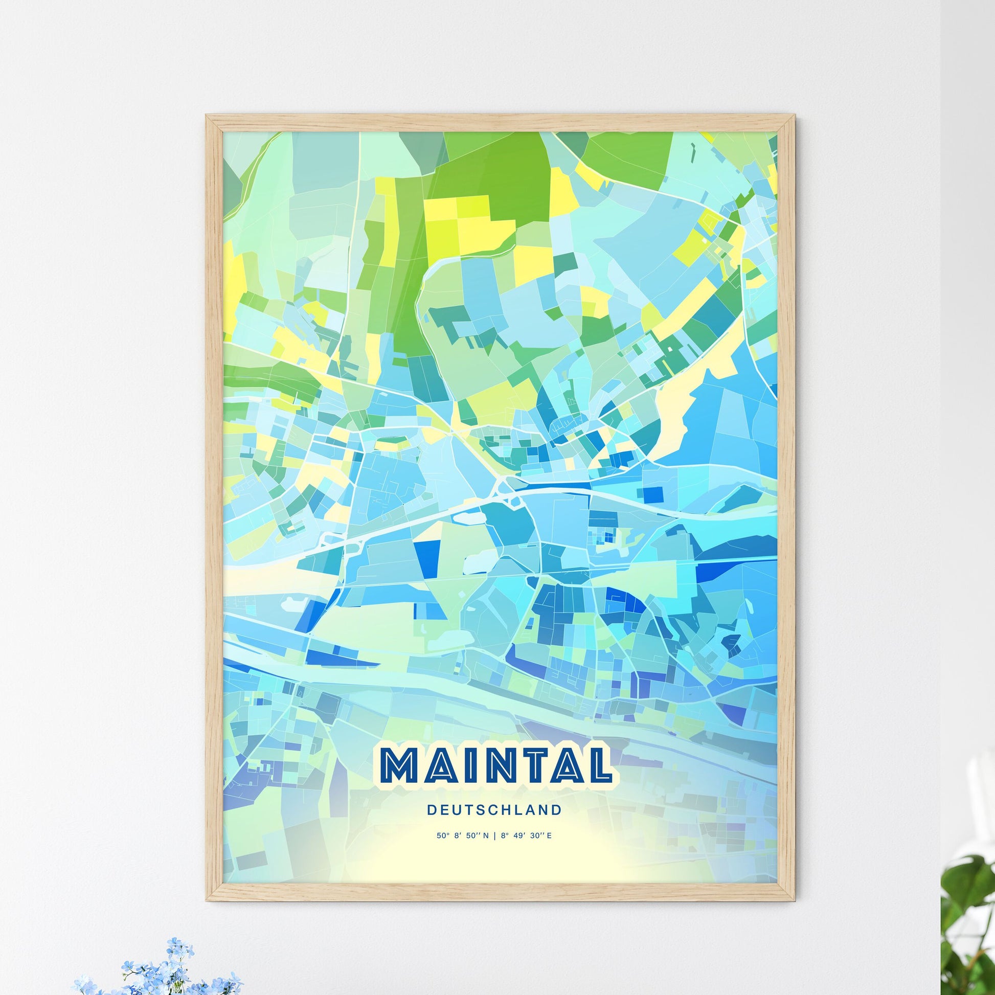 Colorful MAINTAL GERMANY Fine Art Map Cool Blue