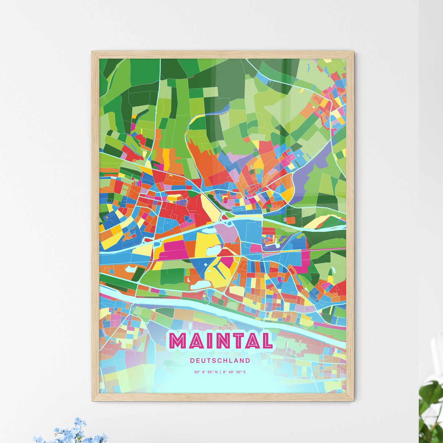 Colorful MAINTAL GERMANY Fine Art Map Crazy Colors
