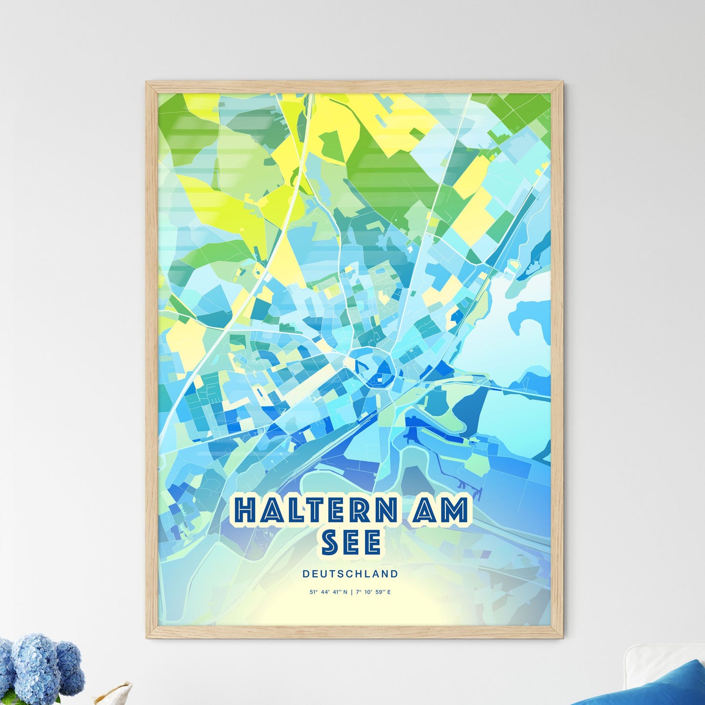 Colorful HALTERN AM SEE GERMANY Fine Art Map Cool Blue