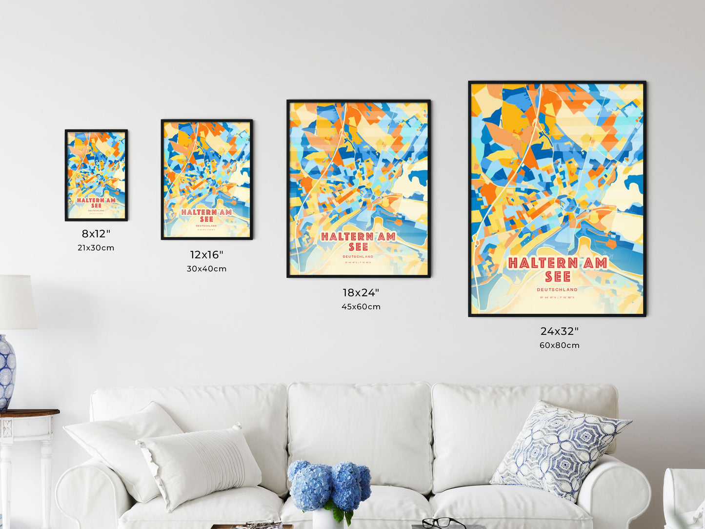 Colorful HALTERN AM SEE GERMANY Fine Art Map Blue Orange